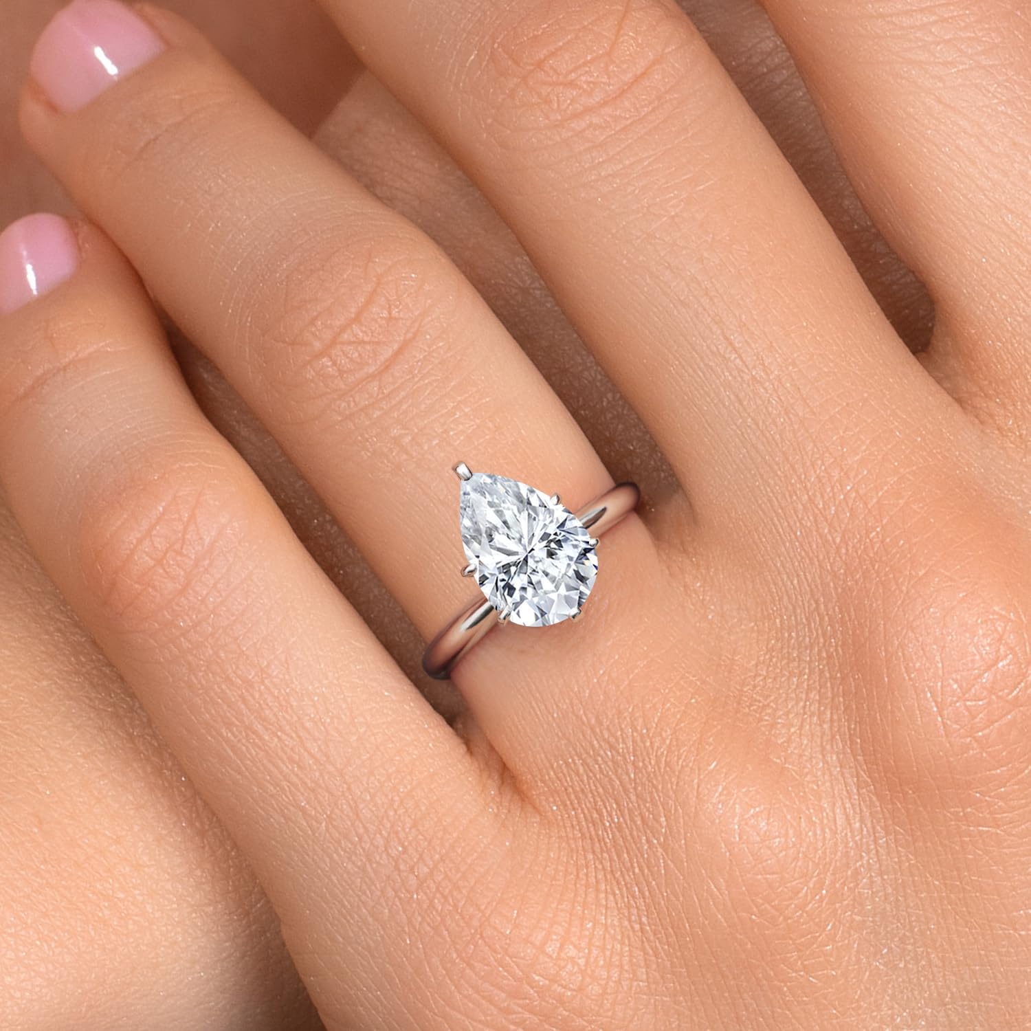 Gem Stone King 14K White Gold 12X8MM Pear Shape Gemstone Birthstone Solitaire Engagement Ring | Wedding Anniversary Promise Gold Ring For Women | Available In Size 5, 6, 7, 8, 9 - Image 4