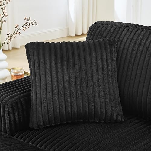 Miniatura 7 de Sofá cama modular en forma de L con almohadas, sofá modular convertible de pana con reposapiés curvado móvil, color negro
