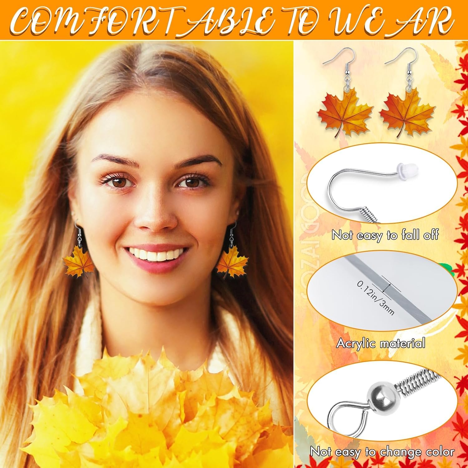 12 Pairs Thanksgiving Fall Earrings for Women Leopard pumpkin Maple Leaf Turkey Sunflower Pine Cone Drop Dangle Earrings Set Autumn Thanksgiving Jewelry Gifts - Image 3