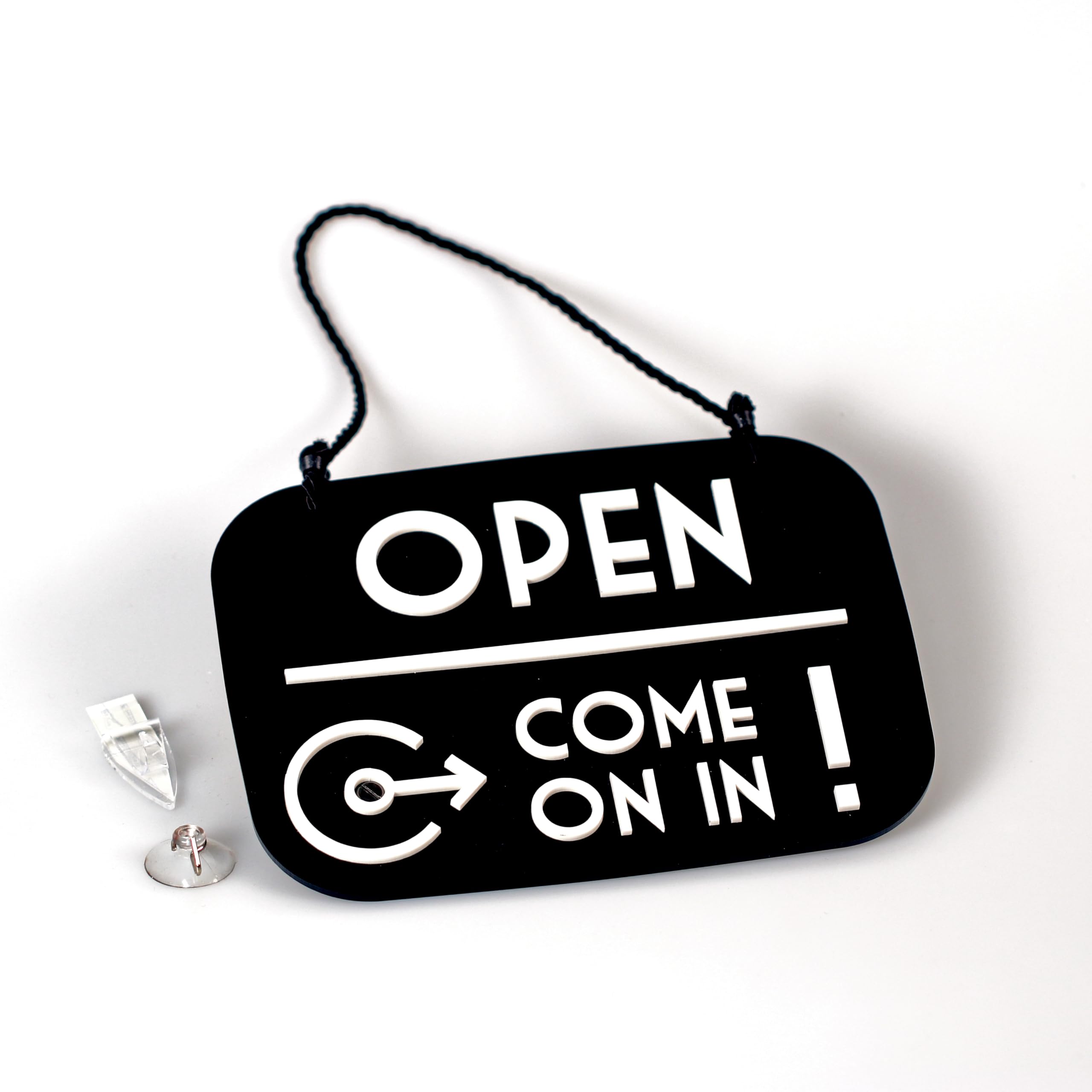 Panneau Open Closed Be right back avec Ventouse, vintage Retro - Horaire ouverture magasin modifiable avec Cadran à Aiguilles (Noir, Anglais)