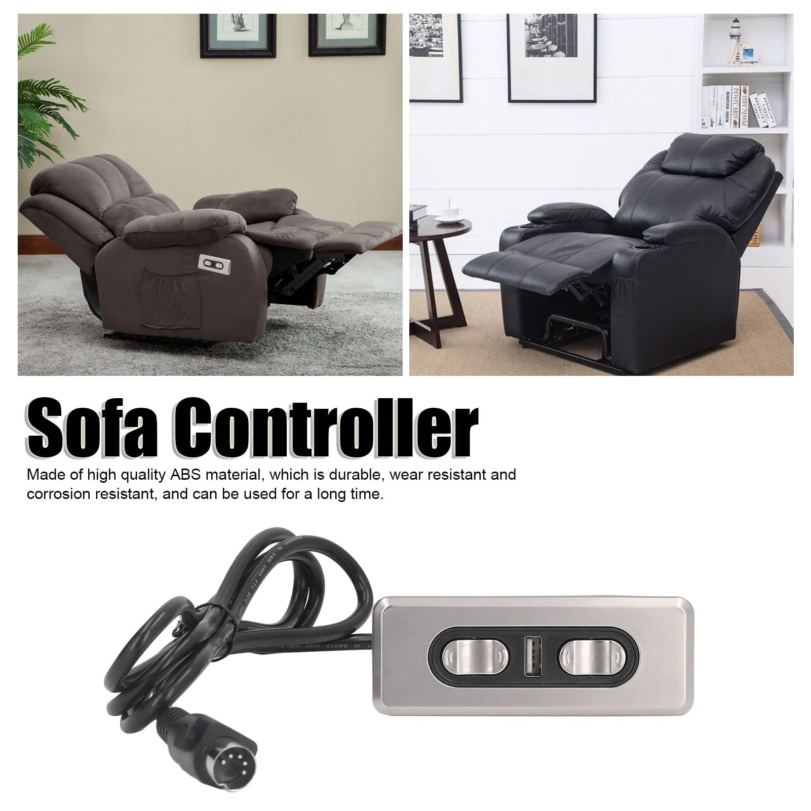 WOOXGEHM Electric Sofa Remote, 5P Port, 12V/29V Power Recliner Or Lift Chair Hand Control, with USB Charging Port, Plug and Play, One Button Reset for Bedroom, Living Room, Office, Hotel