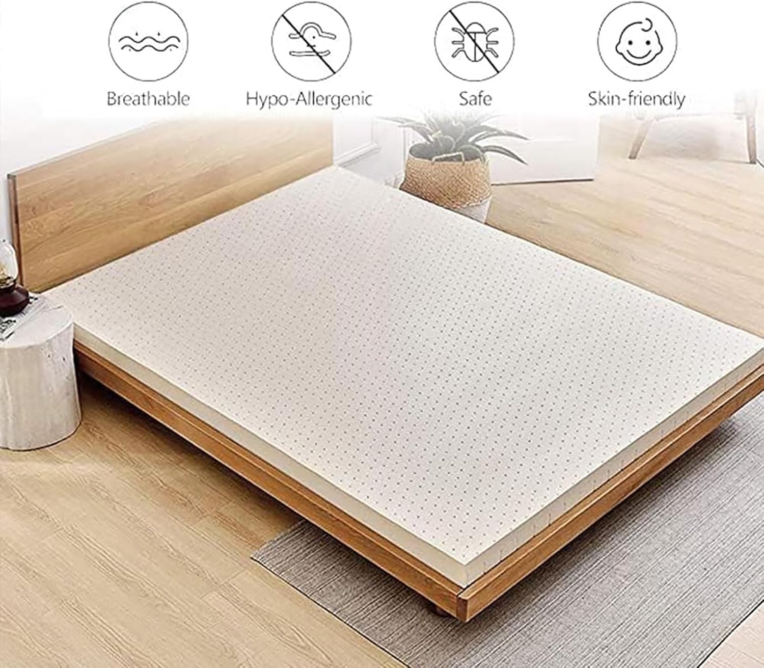 100% Natural Latex Mattress Topper, 10cm Thick, 7-Zone Support, Organic Foam Bed Pad, 140x200cm (55x79in), No Deformation, Ideal for Back & Joint Relief
