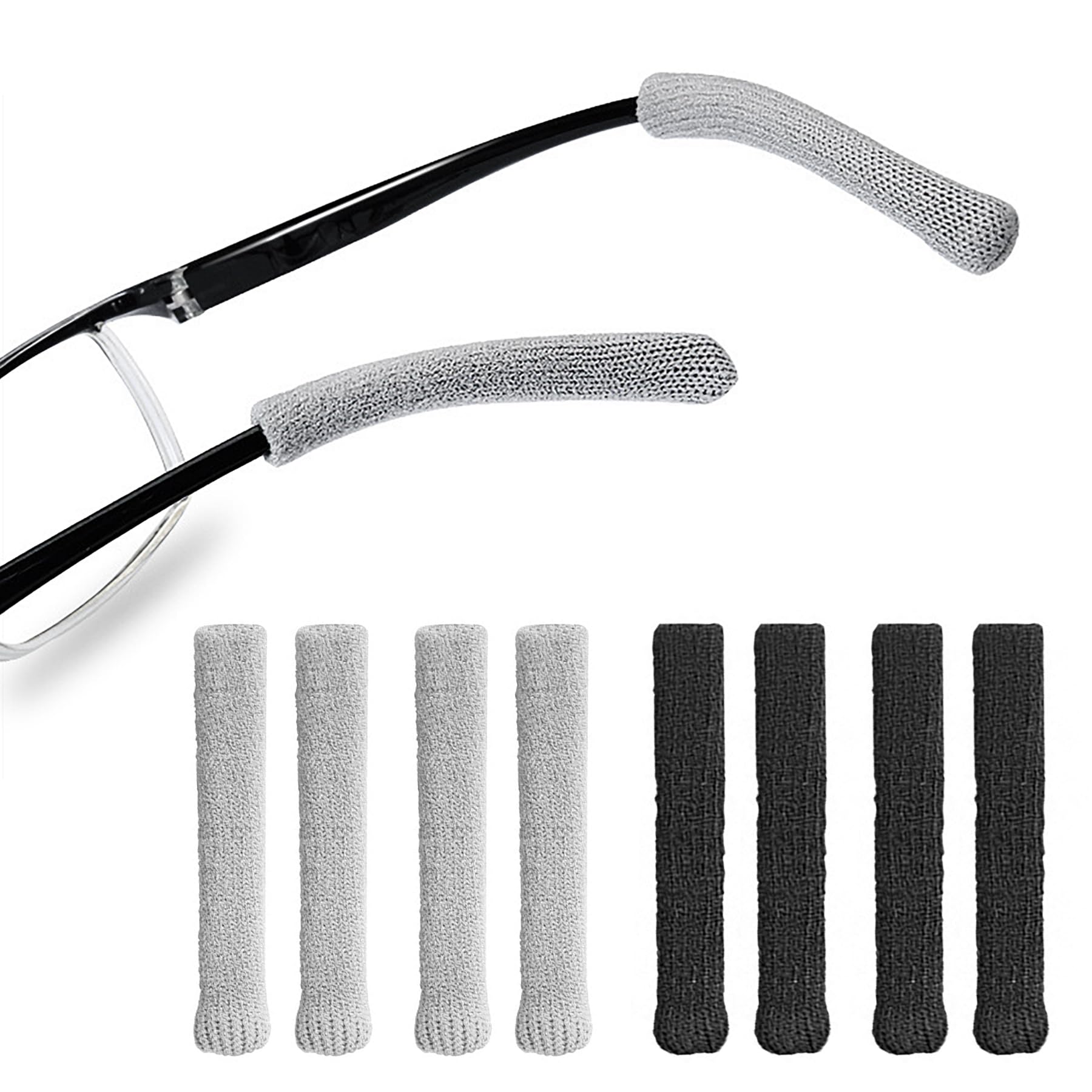 CeroDimo 4 Pairs Anti-Slip Soft Comfort Ear Cushions for Glasses, Knitting Elastic Eyeglass Ear Grips, Temple Sleeve Tips Ear Pads, Side Shields for