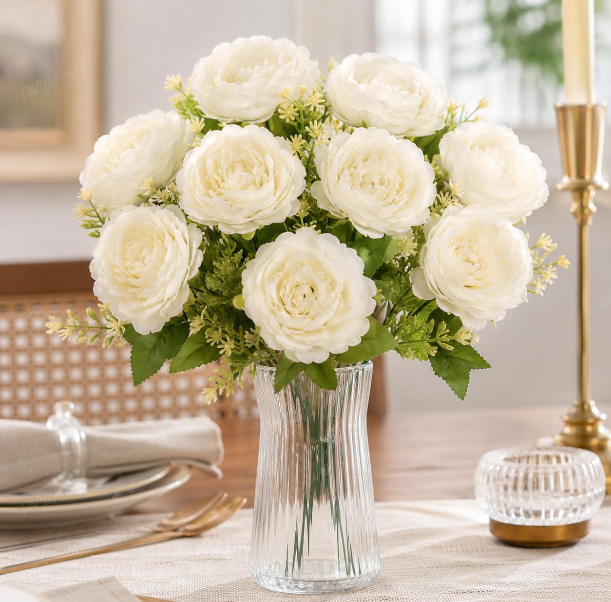 Divyakosh Artificial Flower for Vase (10 Peony Flora), Artificial Flowers Bunch (Vase Not Included), Luxury Floral Centerpiece for Living Room Dining Table Office Decor
