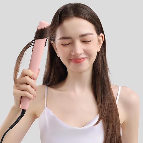 Miniatura 8 de AINA Peine alisador de cabello, plancha plana con peine  Hierro de titanio 450F  Alisado de cabello de doble voltaje  Rizado 2 en 1  Resolver