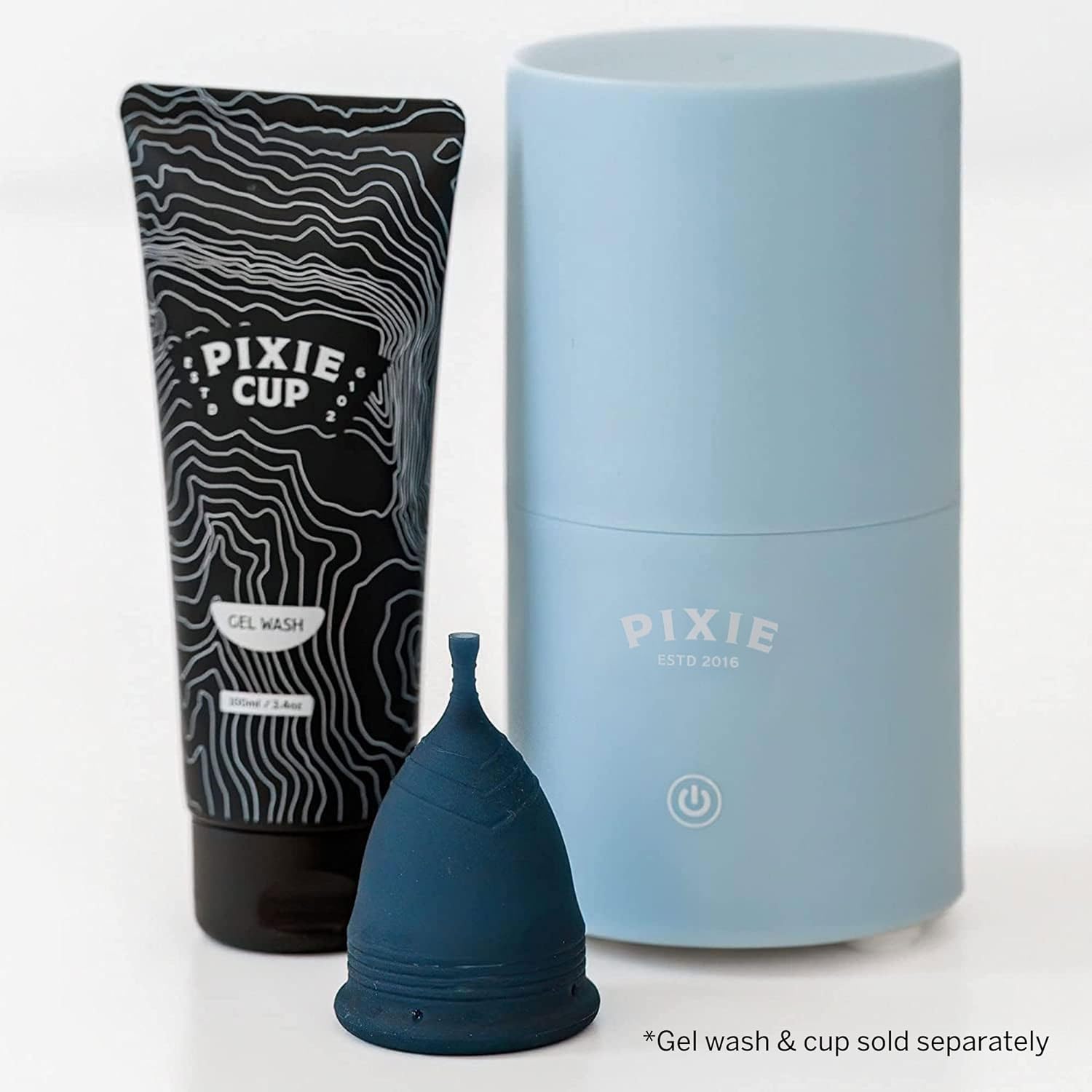 Pixie Menstrual Cup and Disc Steamer Sterilizer - 3 Minute Steam Clean - Sensor On-Off Button - Automatic Shut Off - Compact Cylinder Design