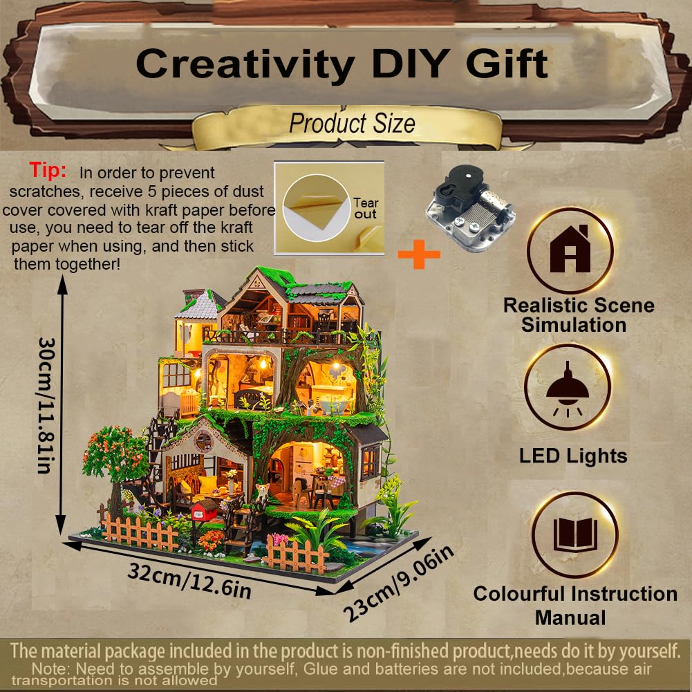 DIY Miniatur Puppenhaus Kit Multi Loft Haus Holz Miniaturen Haus Handwerk DIY Modellbausätze Weihnachten Geburtstag Geschenke für Männer und Frauen Freund (mit Staubschutz)