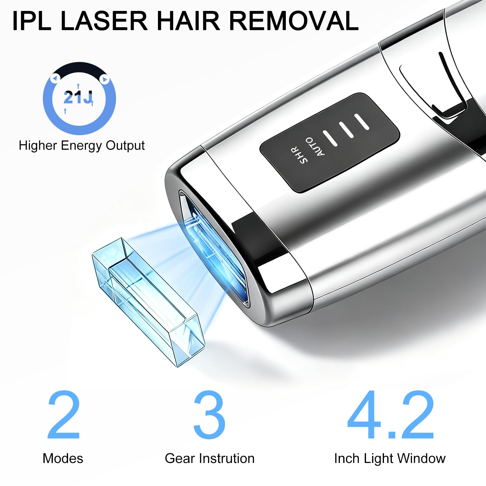 Epilatore Luce Pulsata, 3 Modalità, per Donna e Uomo, Argento | IPL Epilatore Laser, 999,999 Flashes, Luce Pulsata Professionale per Ascelle, Viso, Gambe, Tutto il Corpo