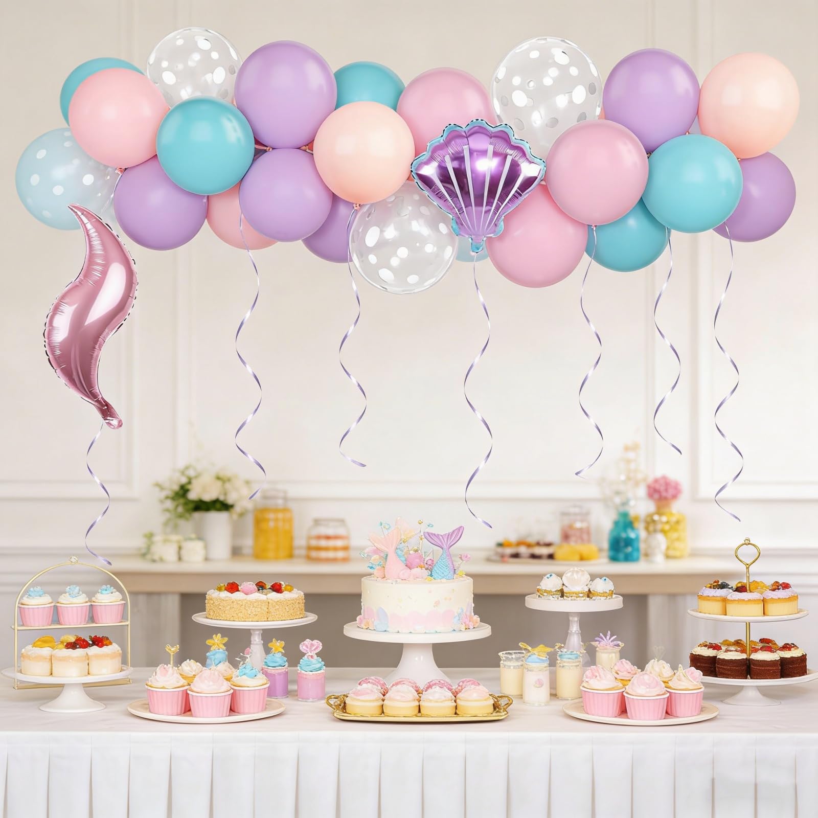 127PCS Mermaid Birthday Decorations Mermaid Balloon Arch Kit Under the Sea Balloon Garland Kit Blue Balloons Purple Balloons for Under the Sea Party Decorations — view 5