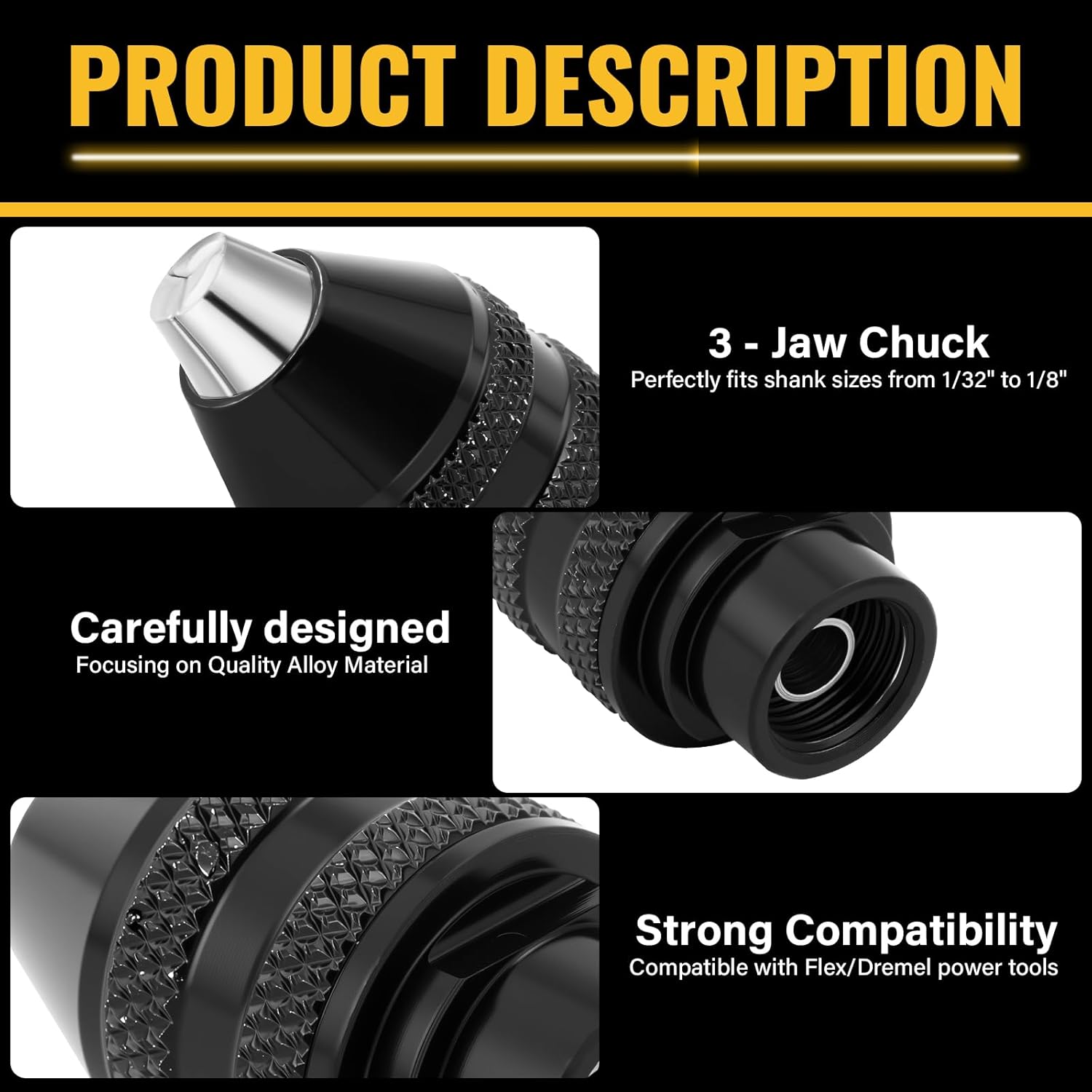 15PCS Drill Chuck Collet Set, (0.02in - 0.13in) Keyless Quick Replacement Kit compatible with Dremel Accessories, Includes 4486 Rotary Tool and 4485 Brass Collet & Metal Nut, DIY