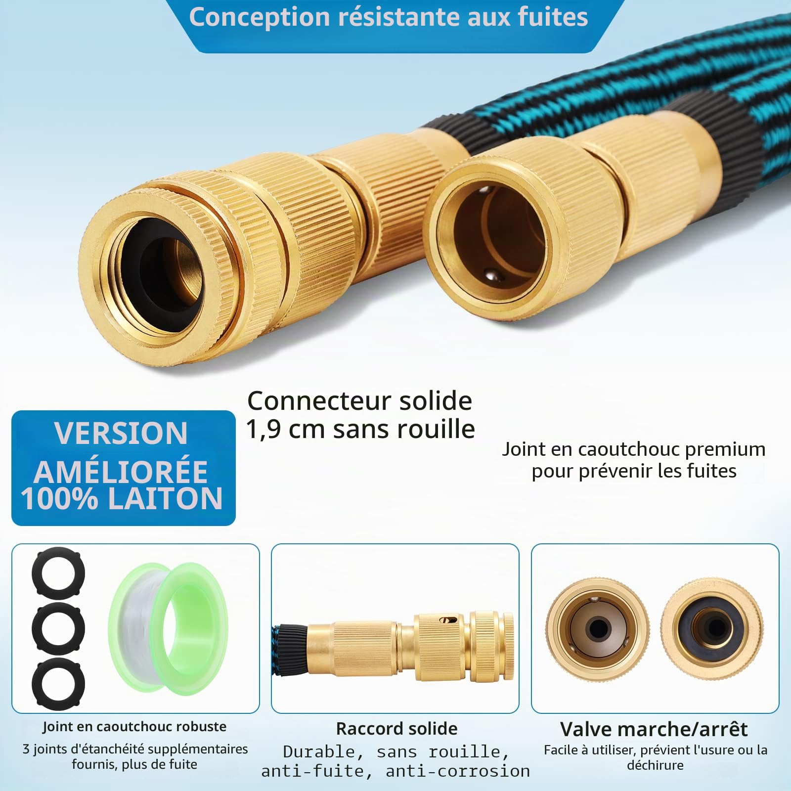 GARDIFE - Tuyau d'arrosage extensible 100FT/30M - Avec buse de tuyau à 10 fonctions - Extra résistant - 3750D - Tuyau flexible avec accessoires en aluminium massif 3/4" - Pour l'extérieur