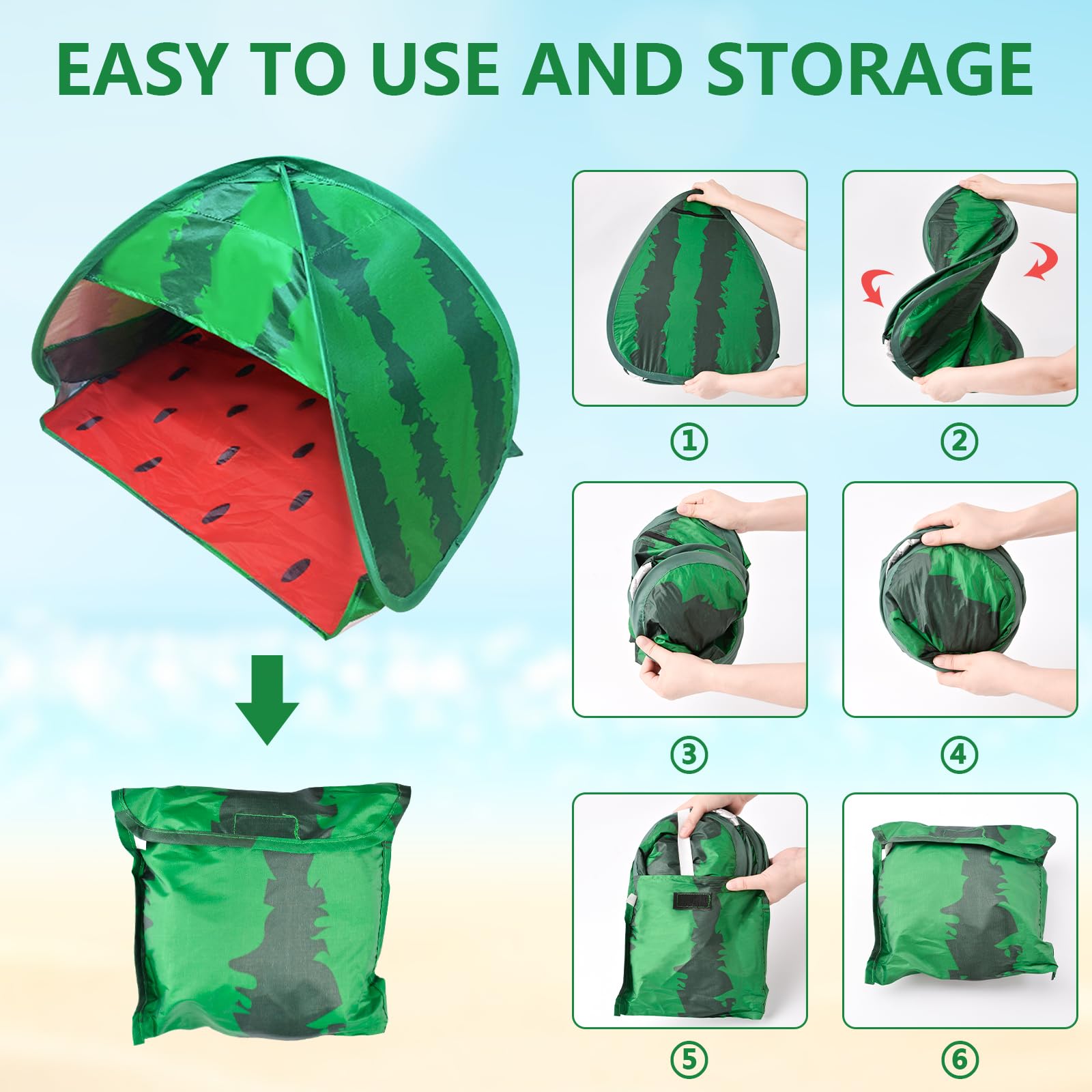 Tente de plage pour chien, 1 pack Pastèque Tente de plage portative à ouverture automatique Mini tente pour chien et chat, Protection des animaux domestiques pour l'intérieur et l'extérieur, M