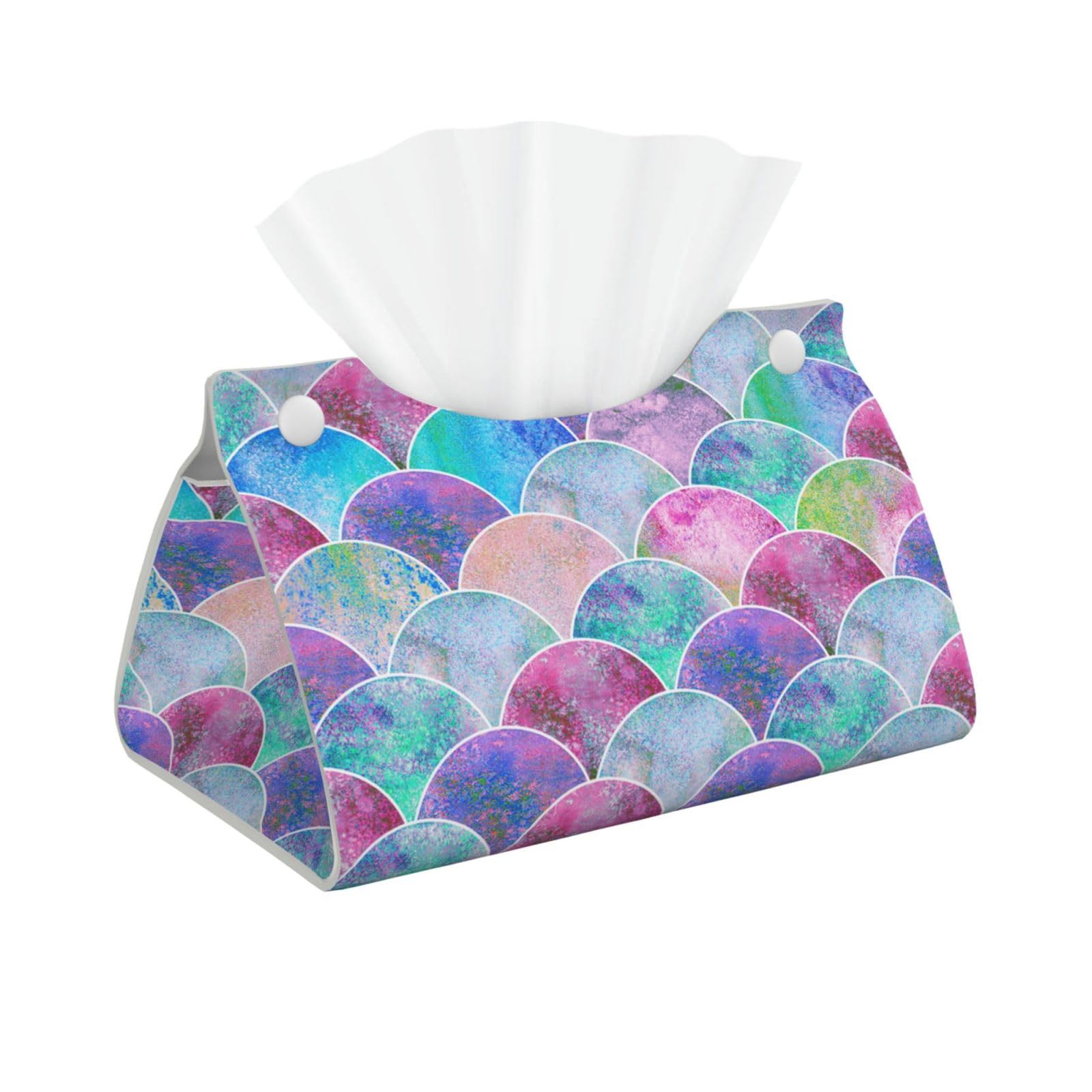 Fish Scale Ocean Print Long Tissue Box Cover Tissue Dispenser Box For Living Room, Office, Car, Bathroom