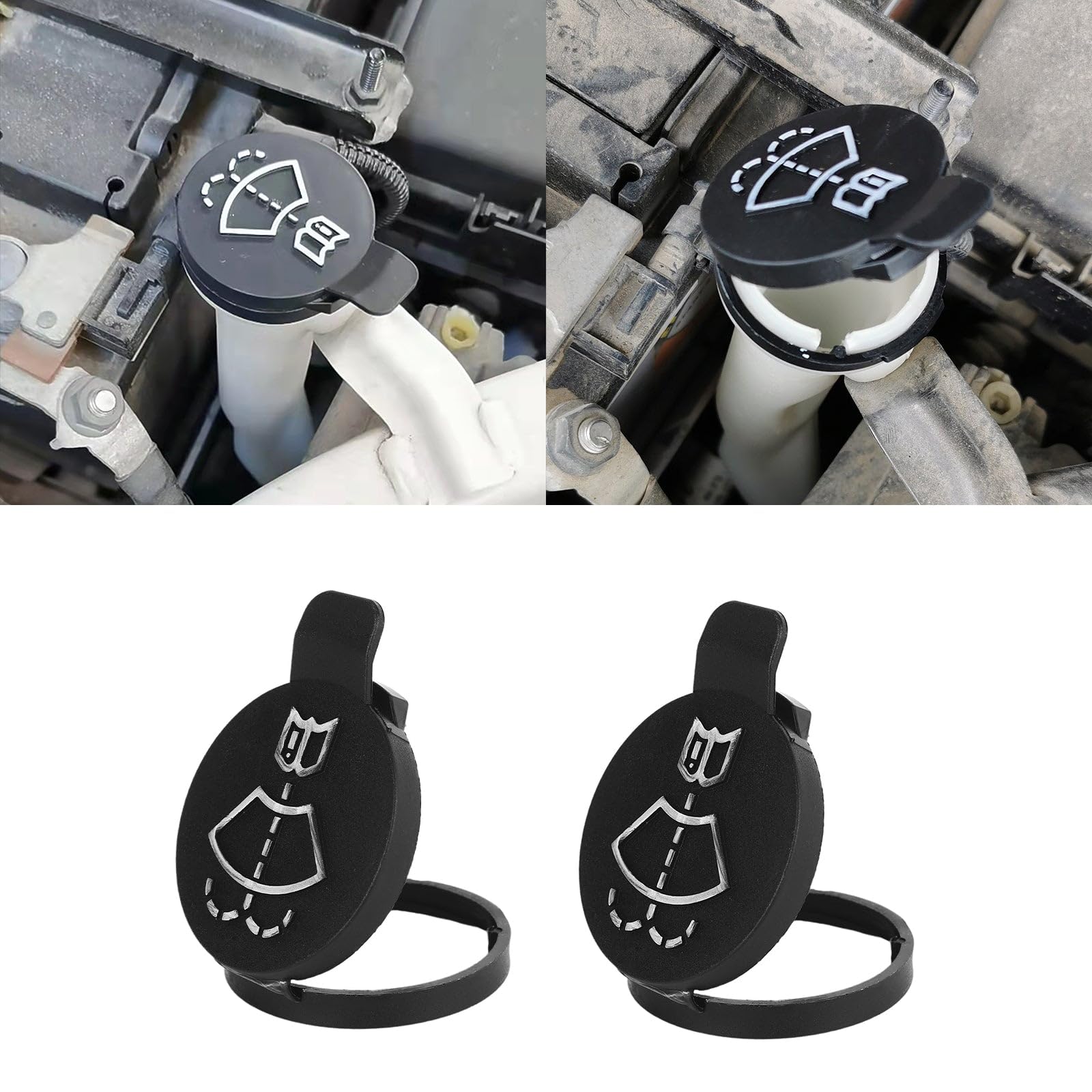 x xotic tech 2 Pack Windshield Wiper Washer Fluid Reservoir Tank Bottle Cap Replacement Compatible with Chevrolet Buick Cadillac (OE# 12767700, 13227300, 19172571), Black