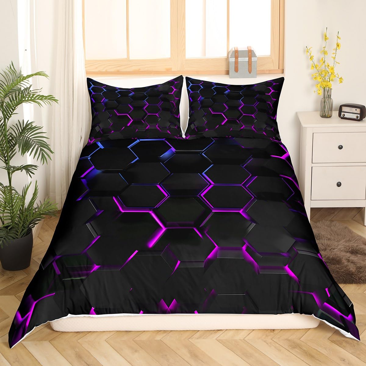 Homewish 3D Hexagonal Black King Duvet Cover - Image 2
