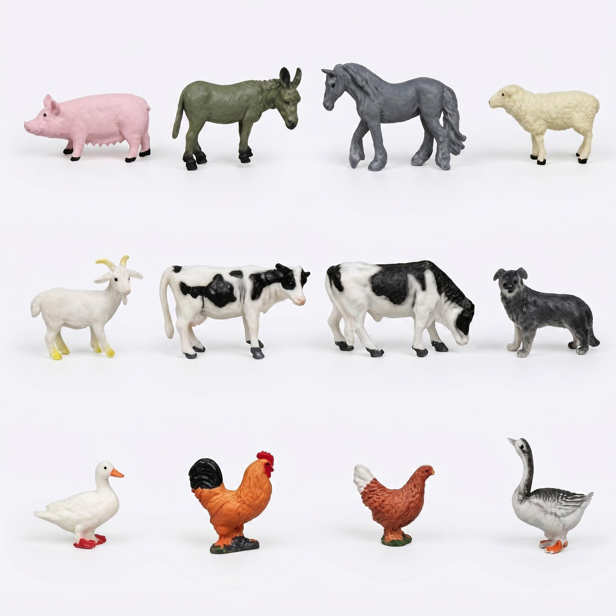Comforso 12Pcs Mini Farm Animals Figures Set, Realistic PVC Animals, Small Poultry Animal Farm Education Product Includes Ducks Geese Chickens, Animal Figures for Farm Theme Party Decorations