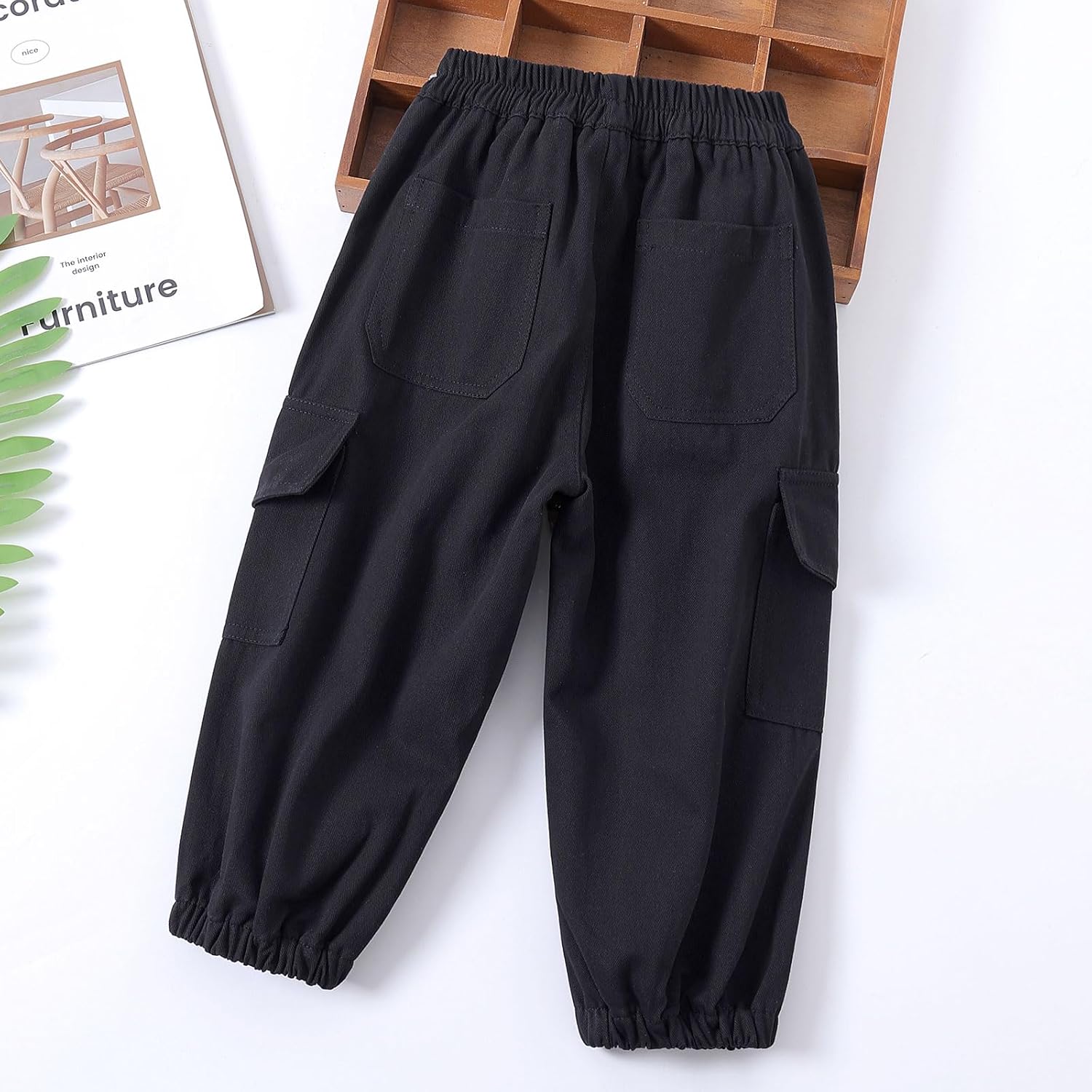 Little Boys Cargo Jogger Pants Toddler Kids Multi Pocket Twill Casual Trousers with Elastic Hem (Age 2-7Years) - Image 2