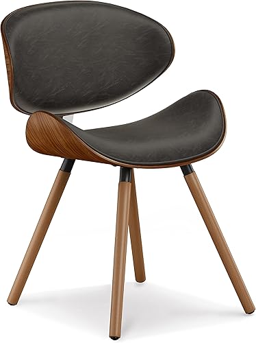 SIMPLIHOME Marana - Sillas de comedor - Respaldo tapizado de madera curvada y silla de cocina de cuero vegano en marrón envejecido, asiento de