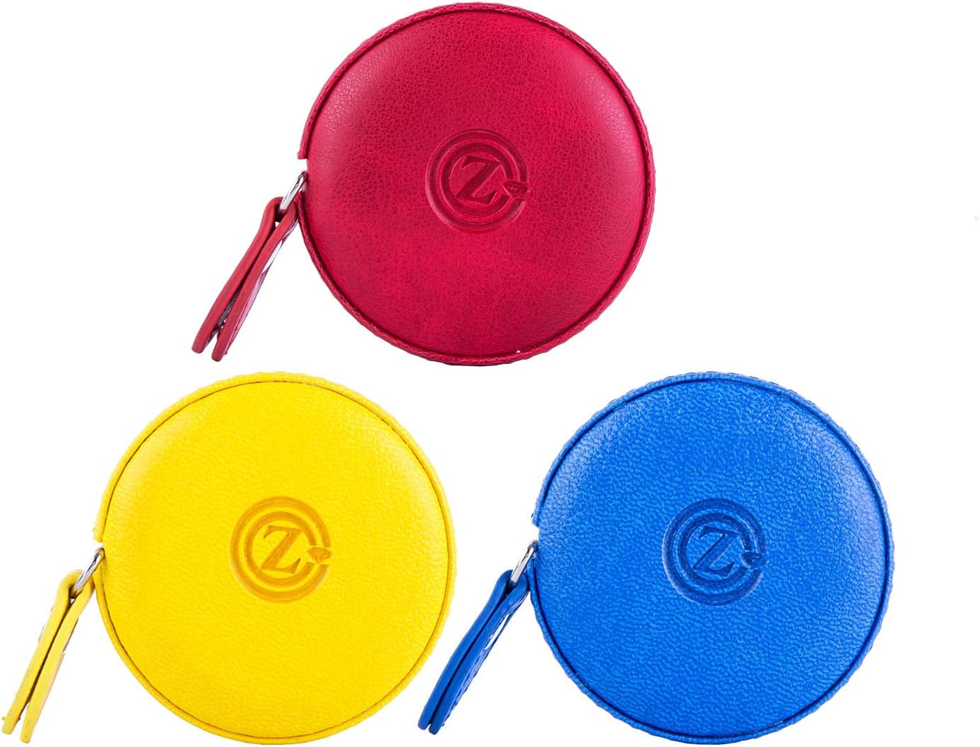 GZ Sewing Tape Measure Leather Retractable Body Measuring Tape 150 cm 60 Inch Tailor Fabric Small Tape Measure with Push Button, Red Yellow Blue, Round (3 Pack)