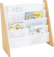 Humble Crew 4-Tier Kids Bookshelf Natural Wood/White - Toddler Bookcase with Deep Front Pockets, Nursery Organizer for Easy Access
