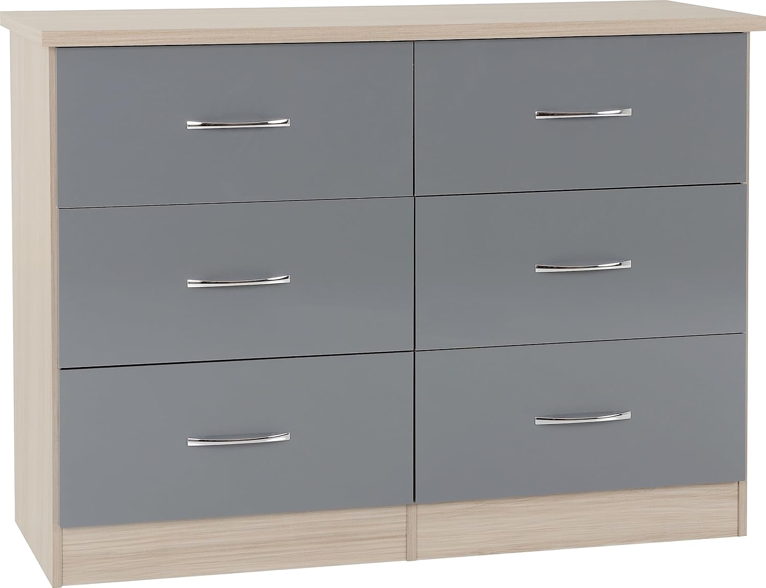 Seconique Nevada 6 Drawer Chest in Grey Gloss/Light Oak Effect Veneer Seconique Nevada 6 Drawer Chest in Grey Gloss/Light Oak Effect Veneer