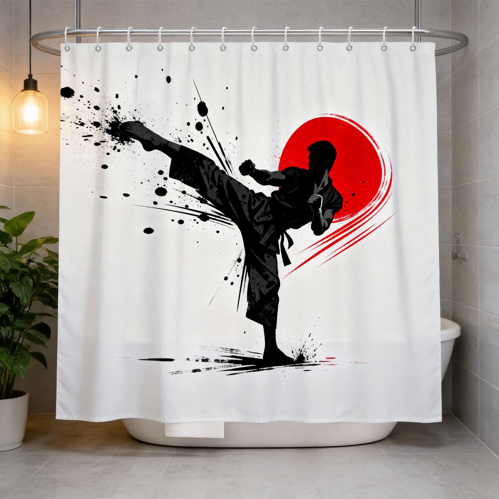 Hongduo 3D Taekwondo Shower Curtain for Stalls Bathtubs Martial Arts Bathroom Decor Shower Curtain Set Polyester Fabric Waterproof 200x200cm/79X79 Inch with Hooks