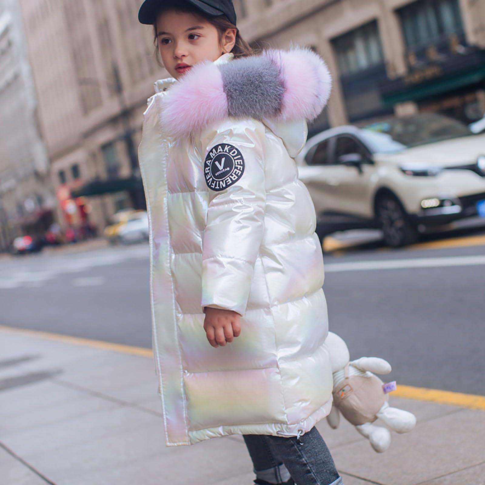 Veste rembourrée pour filles - Manteau d'hiver brillant à capuche - Long vêtement d'extérieur chaud pour adolescents - Veste matelassée légère pour l'école