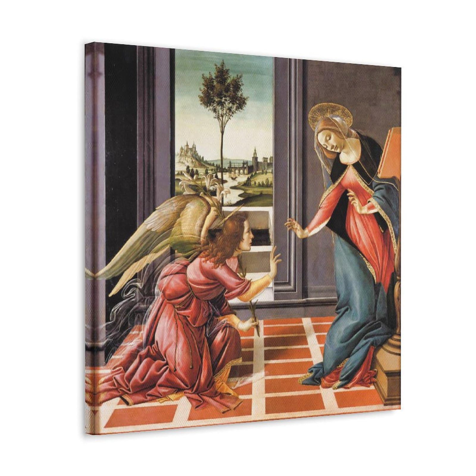 XuXueCC Sandro Botticelli Wall Art Prints Paintings Poster The Annunciation Art Canvas Painting Decor Wall Print Photo Home Modern Decoratives Frame 16x16inch(40x40cm)
