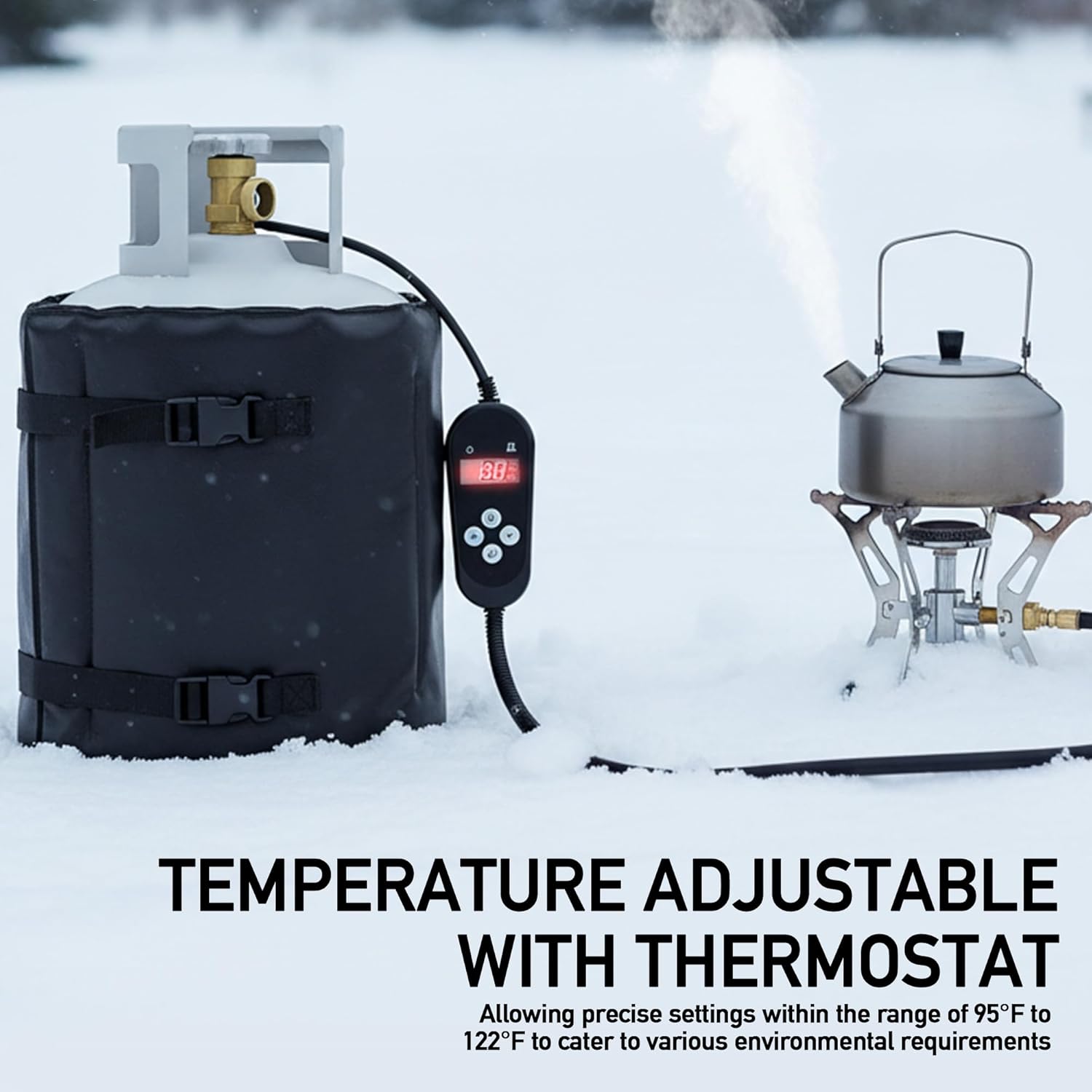 Propane Tank Heater Blanket, Gas LP Cylinder Tank Blanket Warmer, Tank Heated Blanket Cover with Thermostat Controller and Timer Function, 95-122°F Adjustable, for 20, 30, 40 LB Tanks