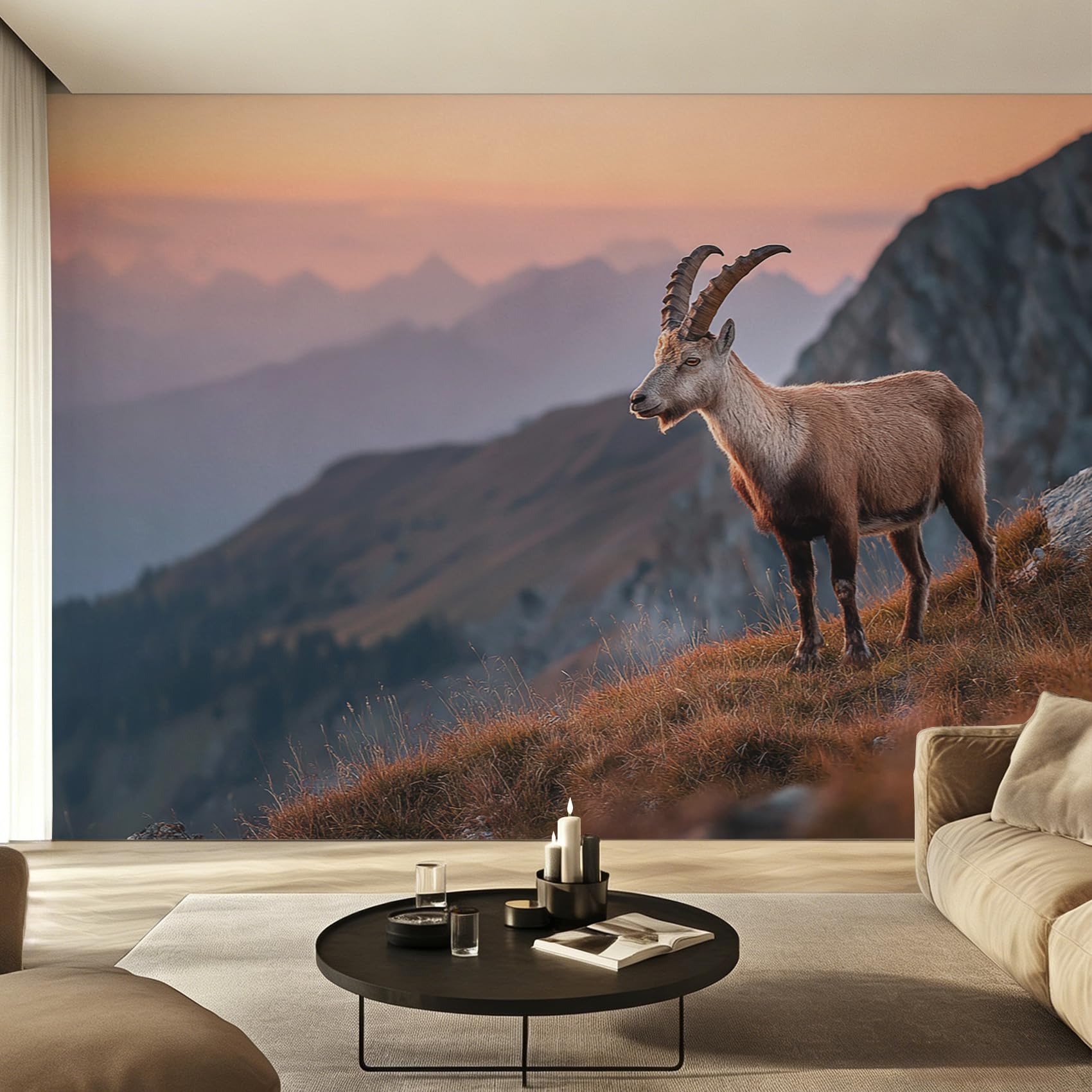 Papier peint chèvre panoramique animaux sauvages 366 x 254 cm
