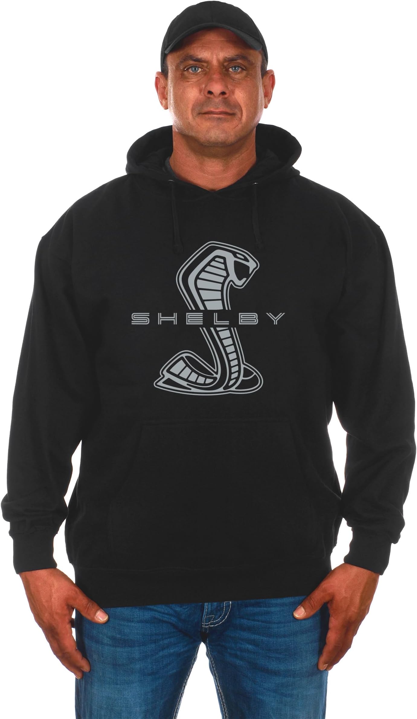JH DESIGN GROUPMen’s Shelby Cobra Snake Black Pullover Hoodie Sweatshirt