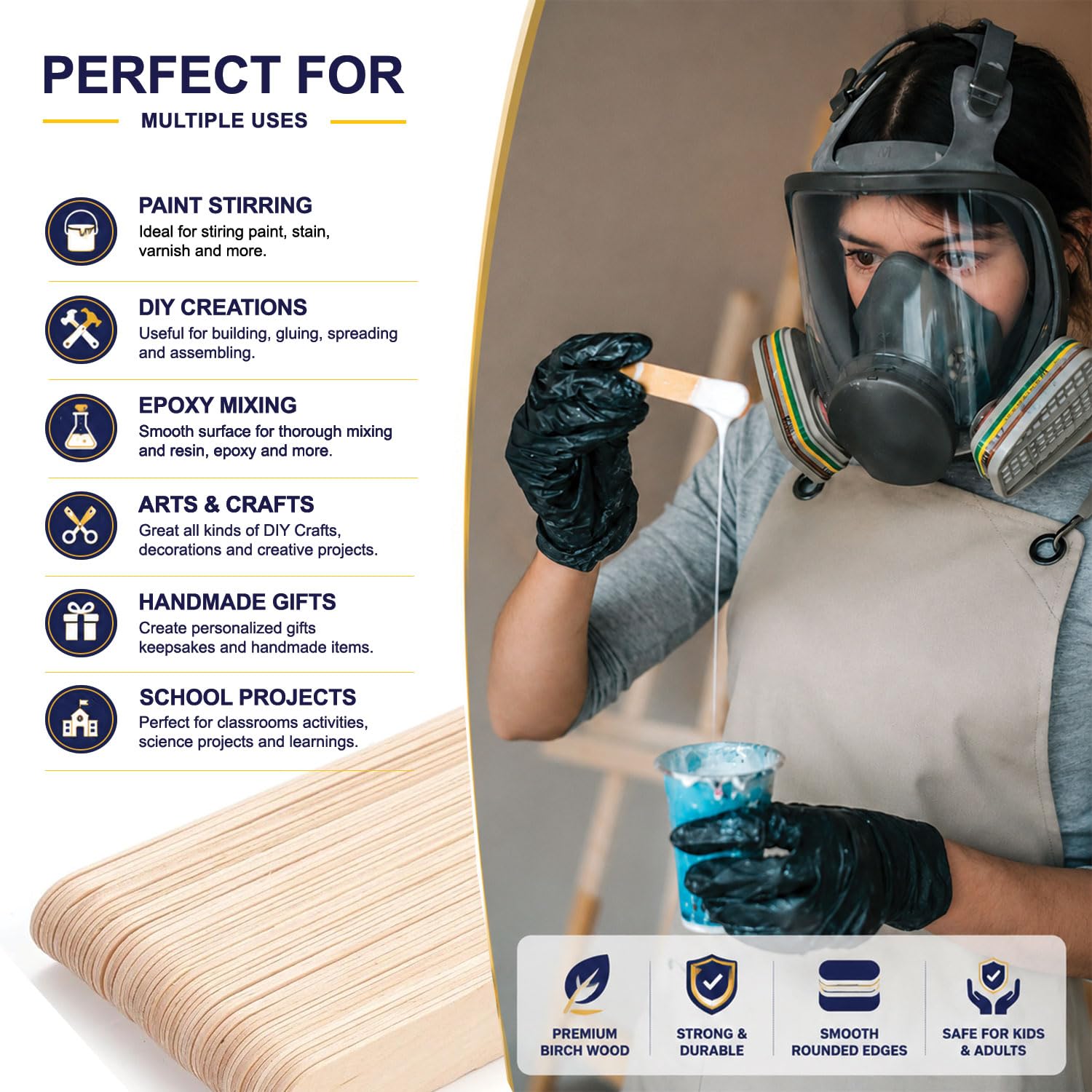 Apremont 1000 palitos grandes de madera para manualidades (15 x 1,9 cm), madera orgánica natural de alta calidad para encerar, proyectos de manualidades, depresor de lengua, paletas, palitos de helado