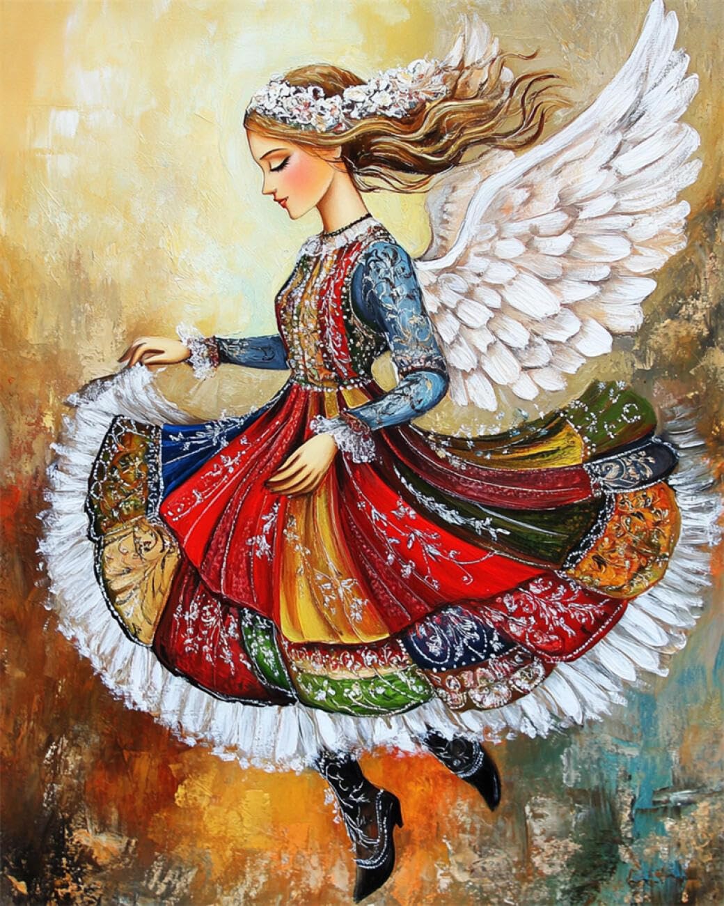 RKFLGEW Kits De Bordado De Cuentas Diy Pintura Al Óleo De Una Niña Ángel Kit De Bordado Con Cuentas Impresas Para Punto De Cruz,Decoración Del Hogar,Costura. 40x50 cm