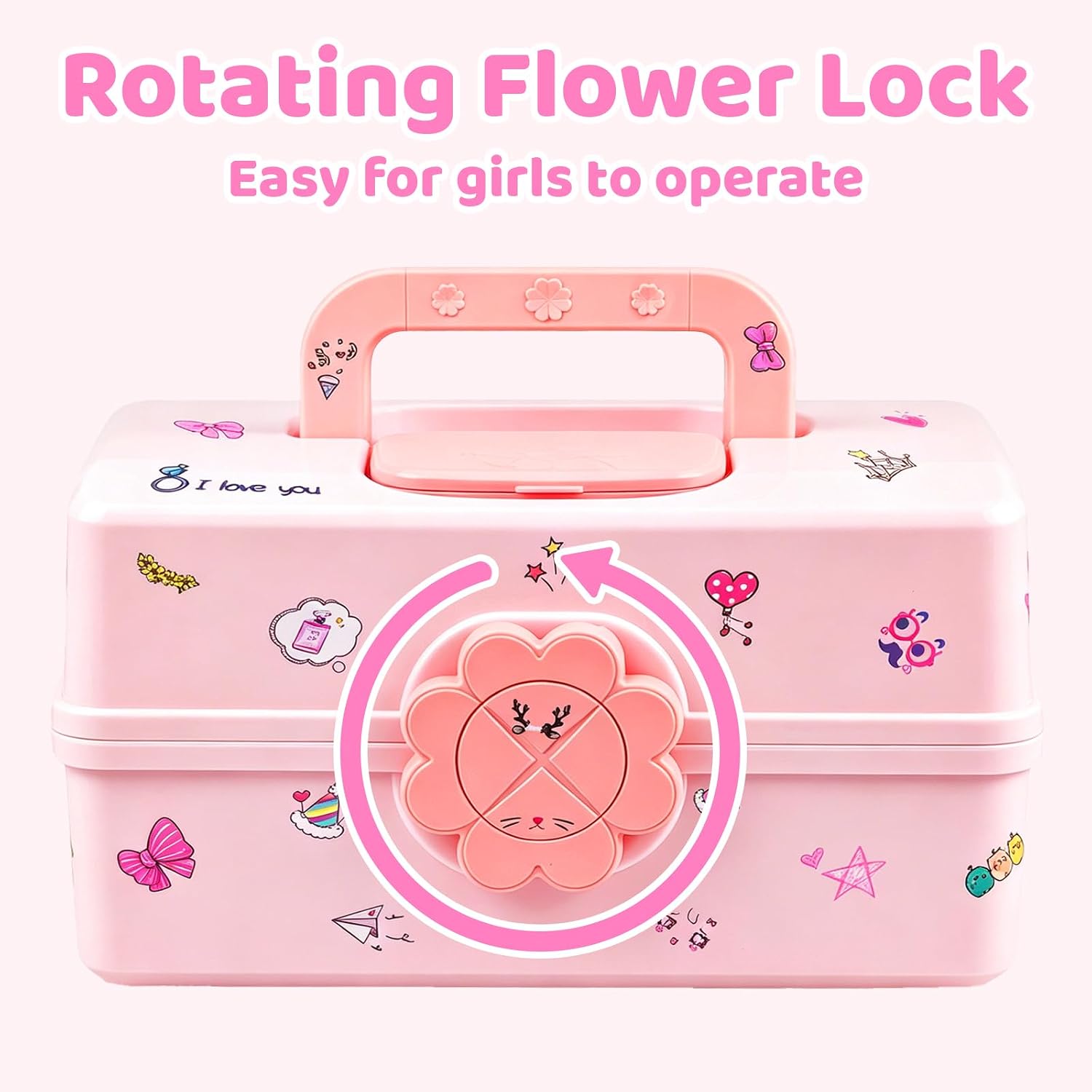 Hair Accessories Organizer 3-Layer Plastic Storage Box with Handle Pink176