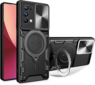 جراب جرابيست متوافق مع اوبو رينو 5، جراب خلفي بحماية ممتازة مع غطاء منزلق للكاميرا وحامل حلقي مدمج مضاد للصدمات لموبايل اوبو رينو 5 5 جي / 4 جي (اسود)