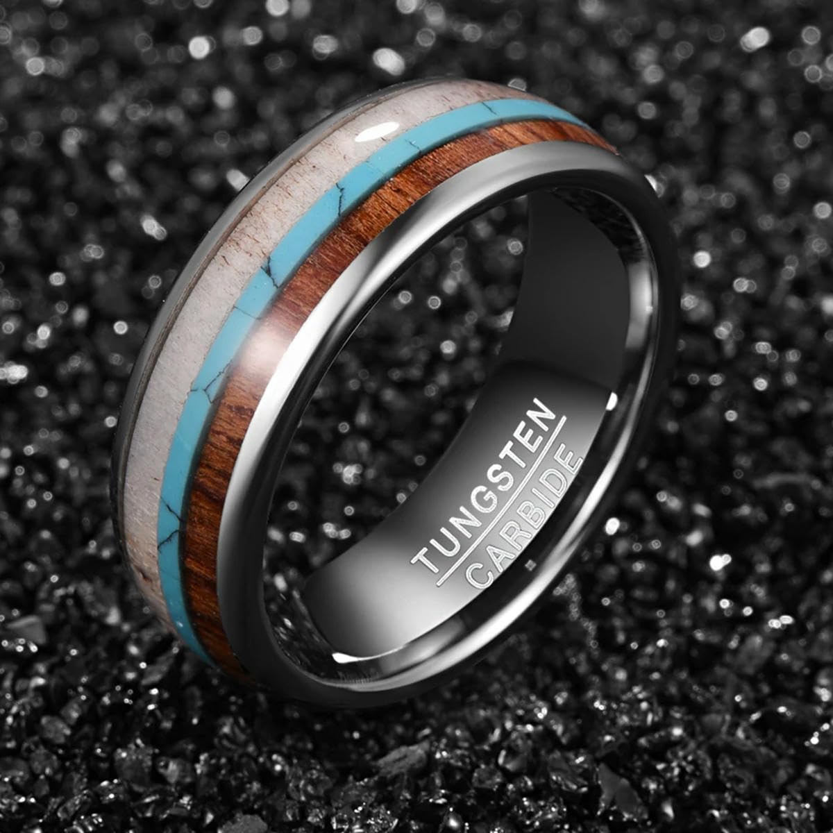 Anillos de Boda de Piedra Turquesa Verde de astas para Hombres Anillo de carburo de tungsteno para Hombres de cúpula de Alta pulima