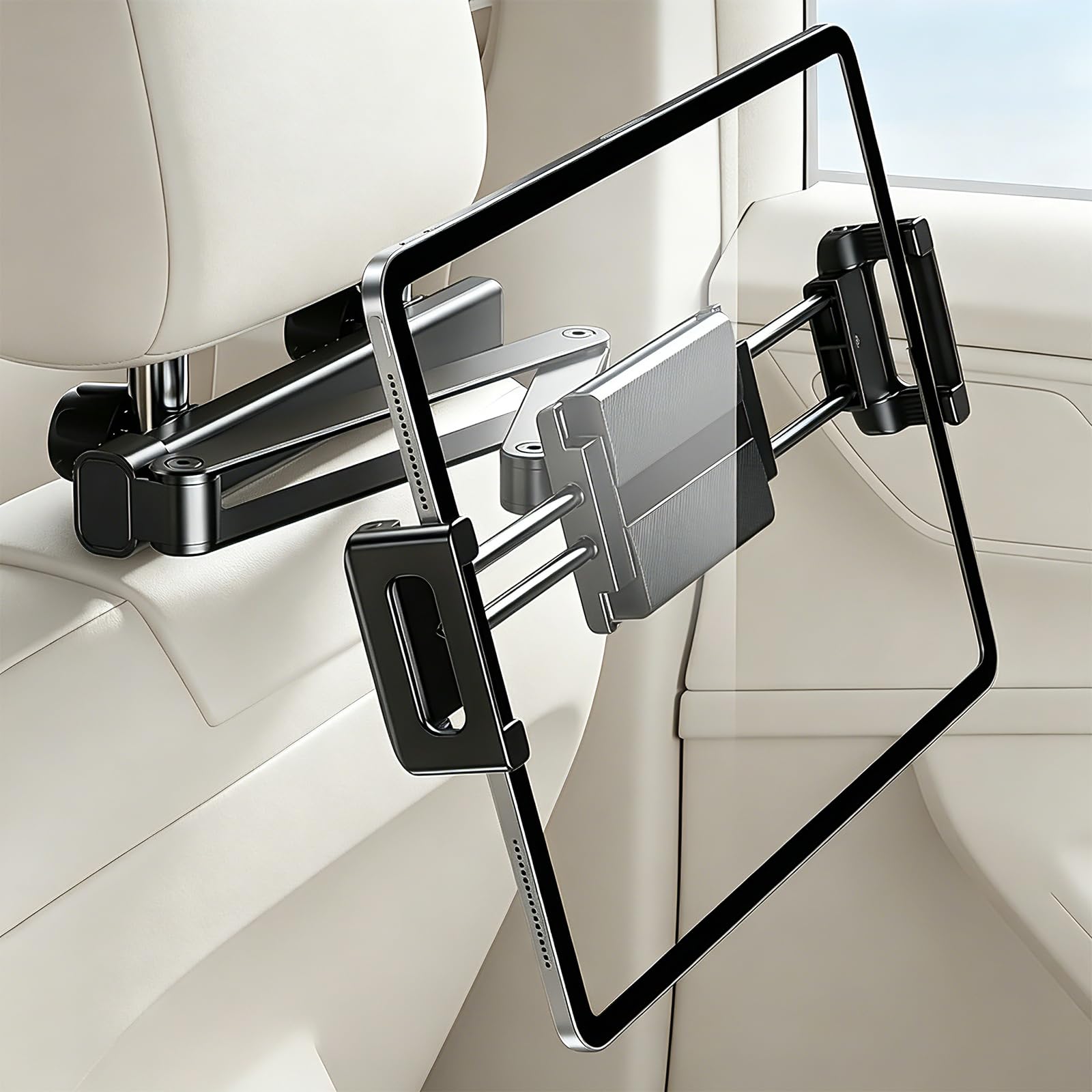 Soporte tablet coche reposacabezas giratorio 360 y brazo plegable para iPad y smartphones de 12" 8