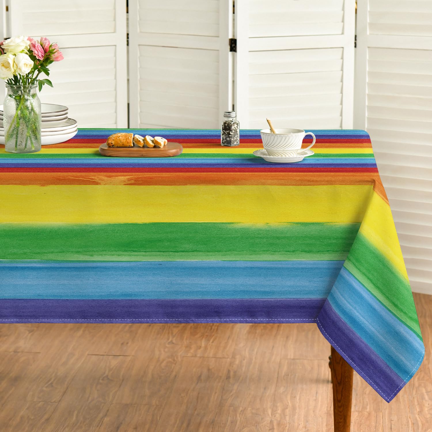 Horaldaily LGBT Rectangular Tablecloth 60×120 Inch, Gay Pride Flag Rainbow Washable Table Cover for Party Picnic Dinner Decor