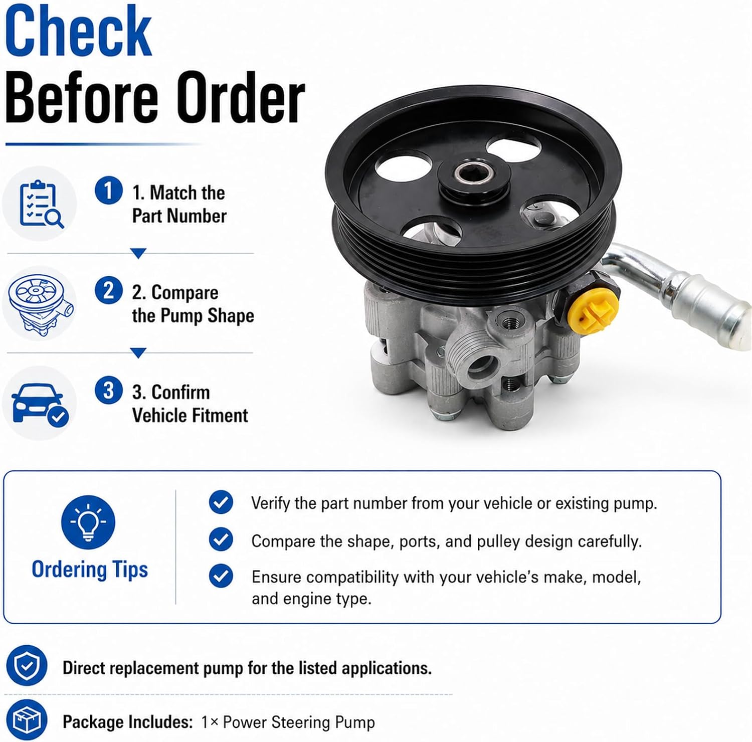 NLQR Power Steering Pump Fit for Chrysler Town & Country 2011-2016, Fit for Chrysler Voyager 2020-2021, Fit for Dodge Grand Caravan 2011-2020, Fit for Ram C/V 2012-2015 Replace 5151727AC 5151727AD