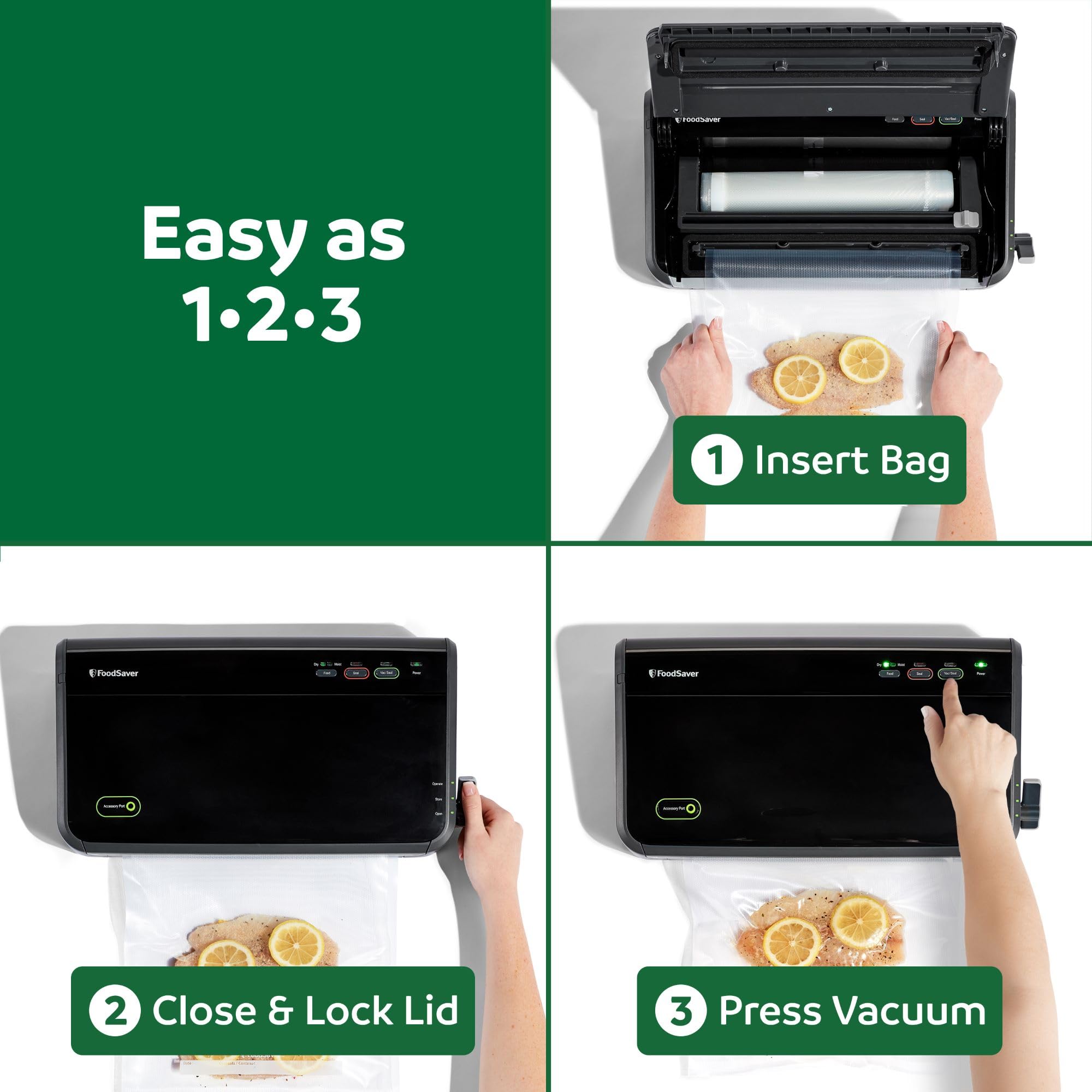 FoodSaver Envasadora al vacío con detección automática de bolsas, bolsa de sellado y rollo y aspirador de mano para almacenamiento hermético de alimentos y Sous Video, color plateado