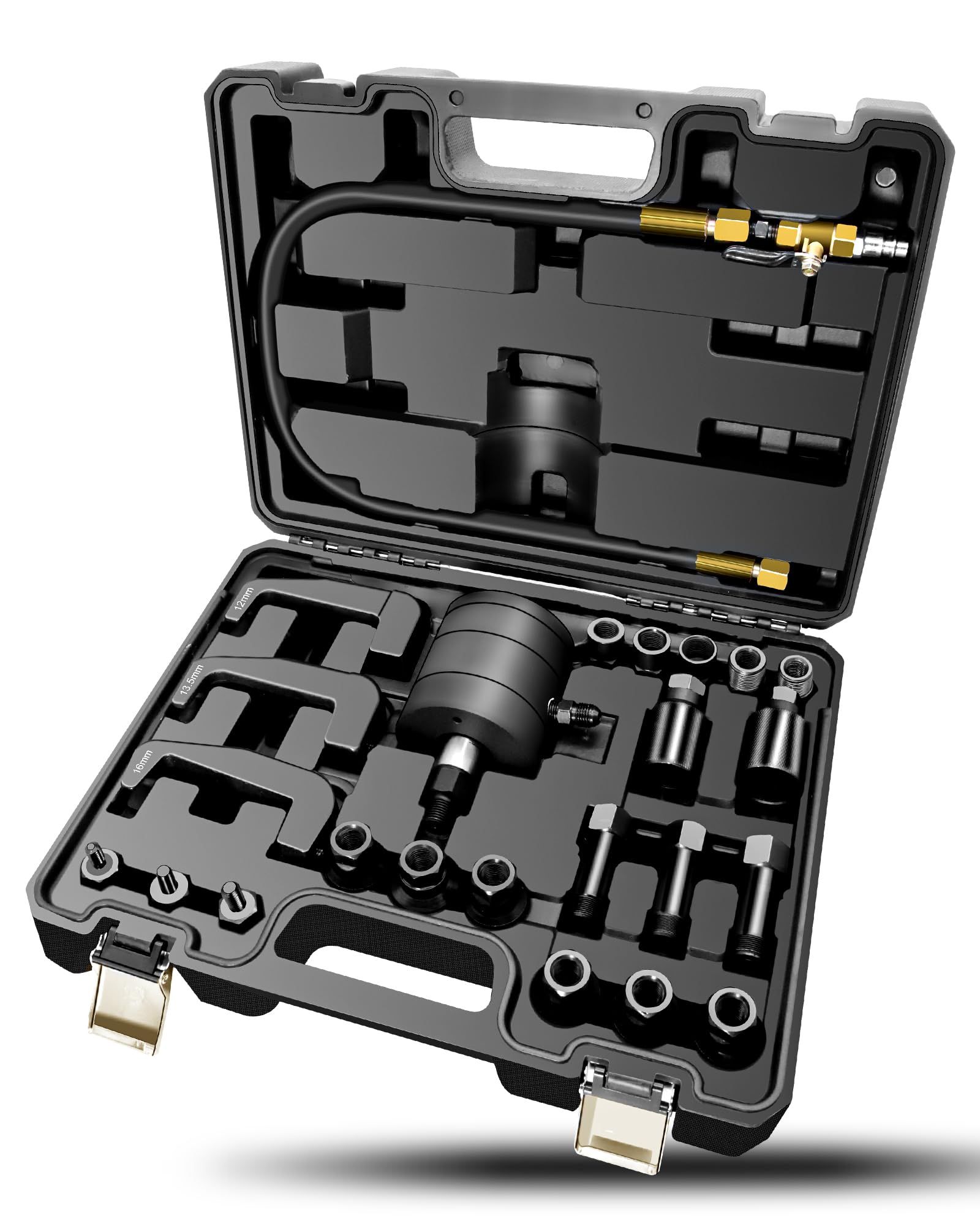 RUIZHI 24pc Extractor Neumático de Boquillas de Inyección - Herramienta de Extracción para Boquillas de Inyección, Inyector de Combustible Diésel, para Bosch Delphi Denso Siemen, con 19 Adaptadores
