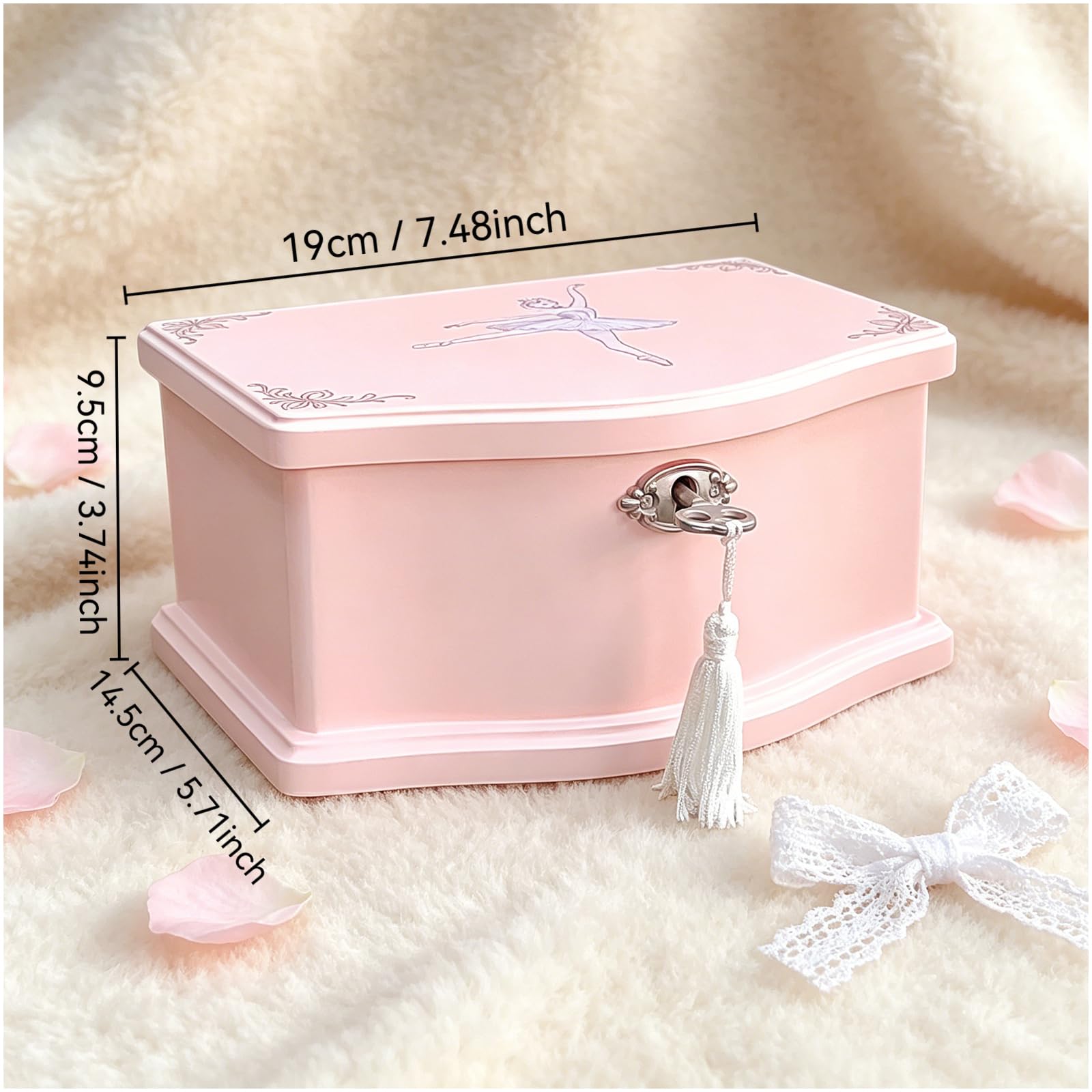 Boîte à bijoux musicale en bois rose avec ballerine