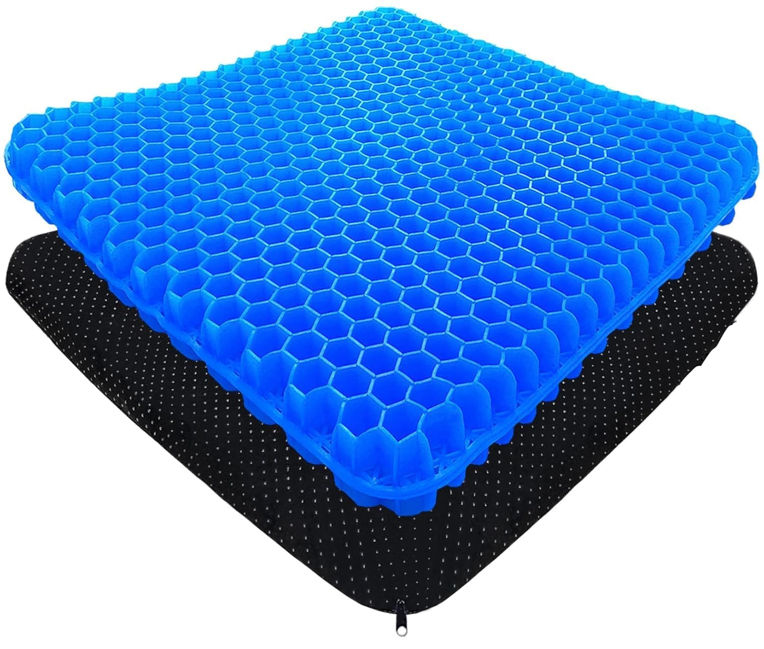 Gel Comfort Double Layer Honeycomb Seat Cushion, Blue, Non-Slip Cover, Pressure Relief for Office Chair, Wheelchair, Car Seat