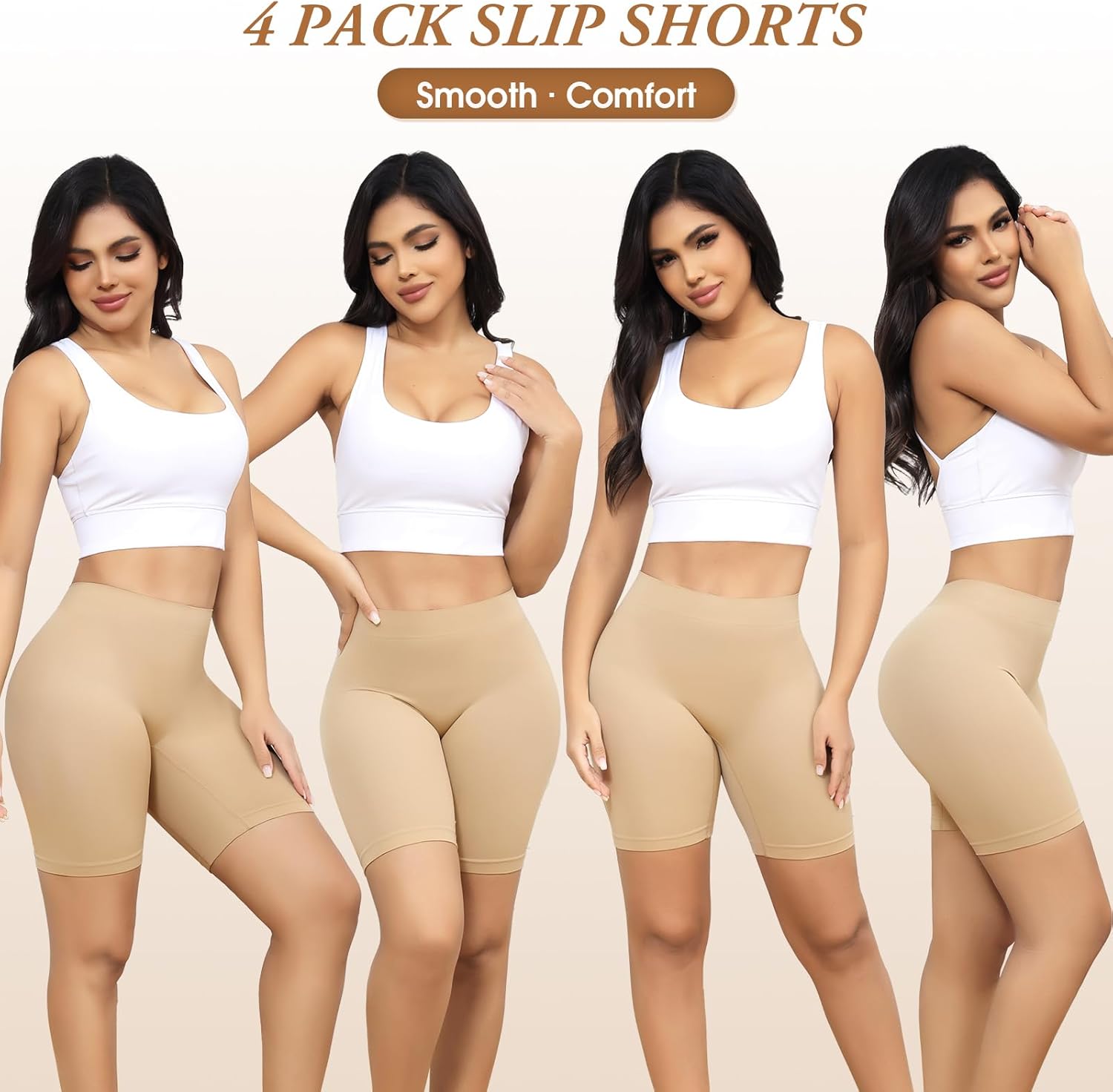 4 Pack Slip Shorts for Under Dresses Anti Chafing Underwear Seamless Comfortable Smooth Yoga Biker Workout Shorts - Image 2