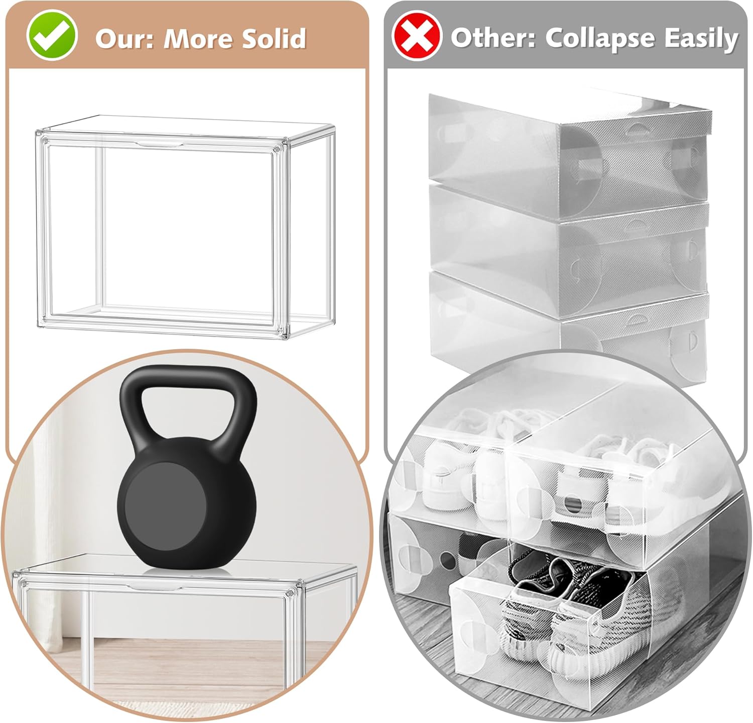 12 Pack Purse Organizer for Closet Size 14 Shoe Storage Box Stackable Acrylic Display Case Handbag Organizer with Magnetic Lid Transparent Storage Container for Sneaker, Boots, Hat, Book, Collectibles