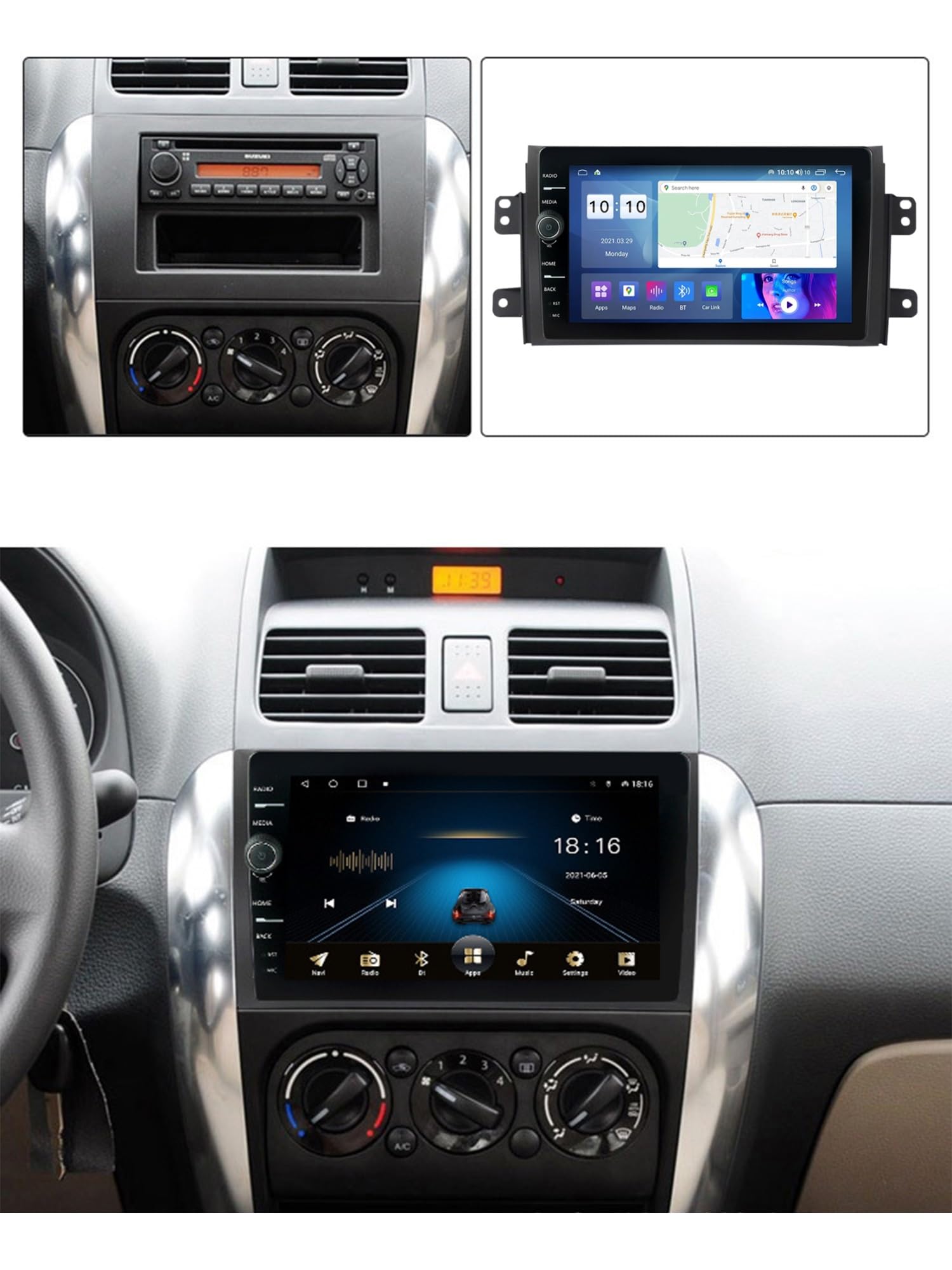 9 cali Android 12 Radio samochodowe 2 DIN dla Suzuki SX4 2006-2014 z kamerą zapasową Bluetooth sterowanie kierownicą GPS Navi CarPlay Wireless FM WiFi (rozmiar: S500 6+128G)