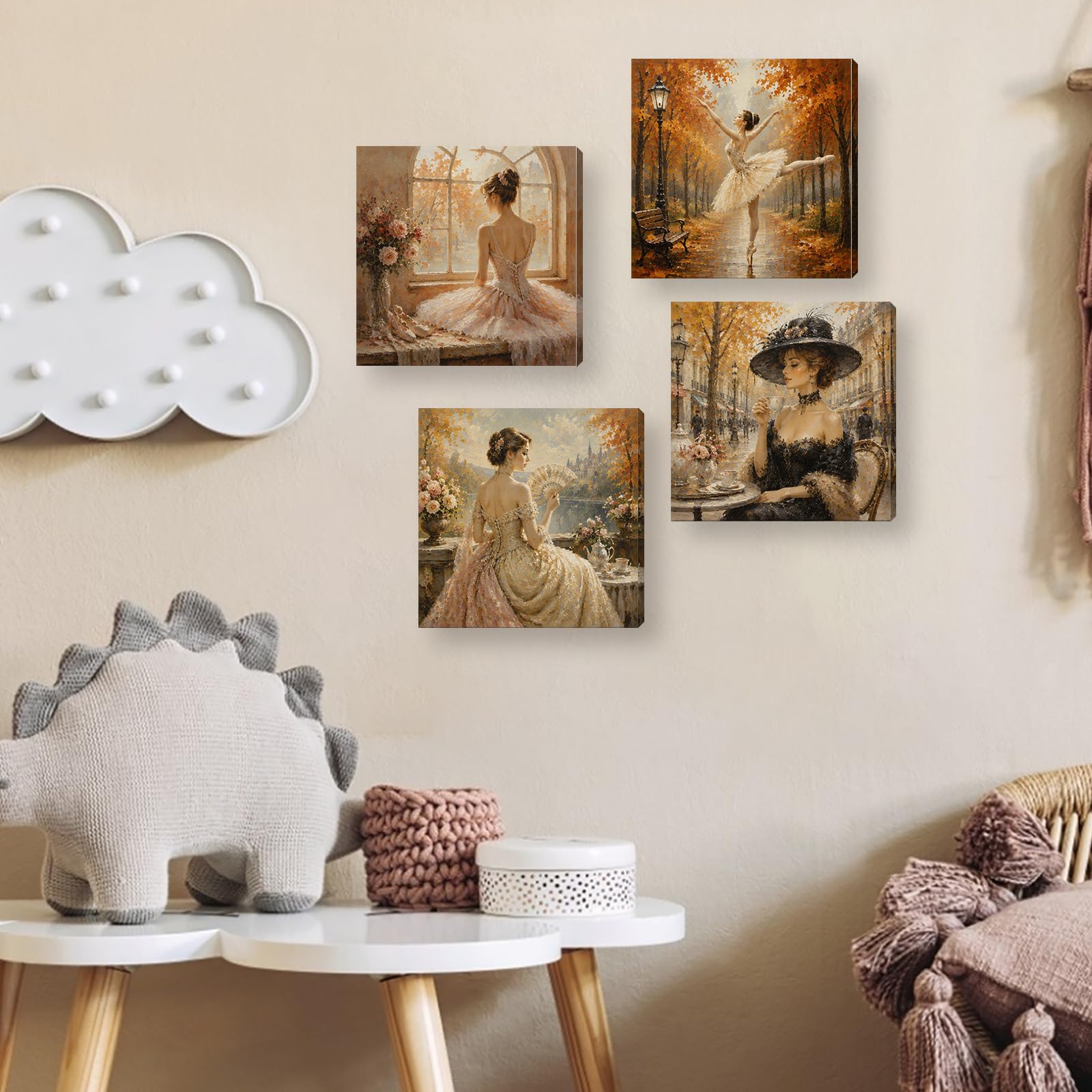 Nummeriertes Leinwand-Malset, 4er-Pack, 12 Farben (Vintage elegante Dame)
