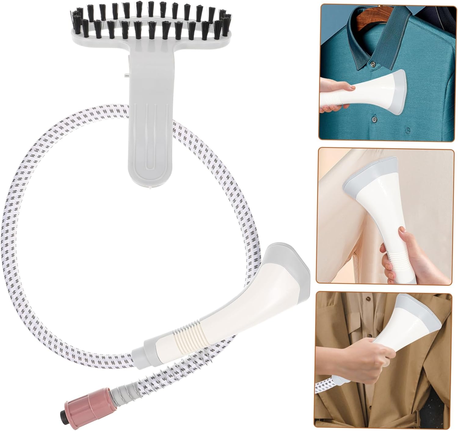 Replaceable Steam Press Nozzle with Long Hose Multi-use Steamer Accessory for Wrinkle Removal Various Fabrics and Construction