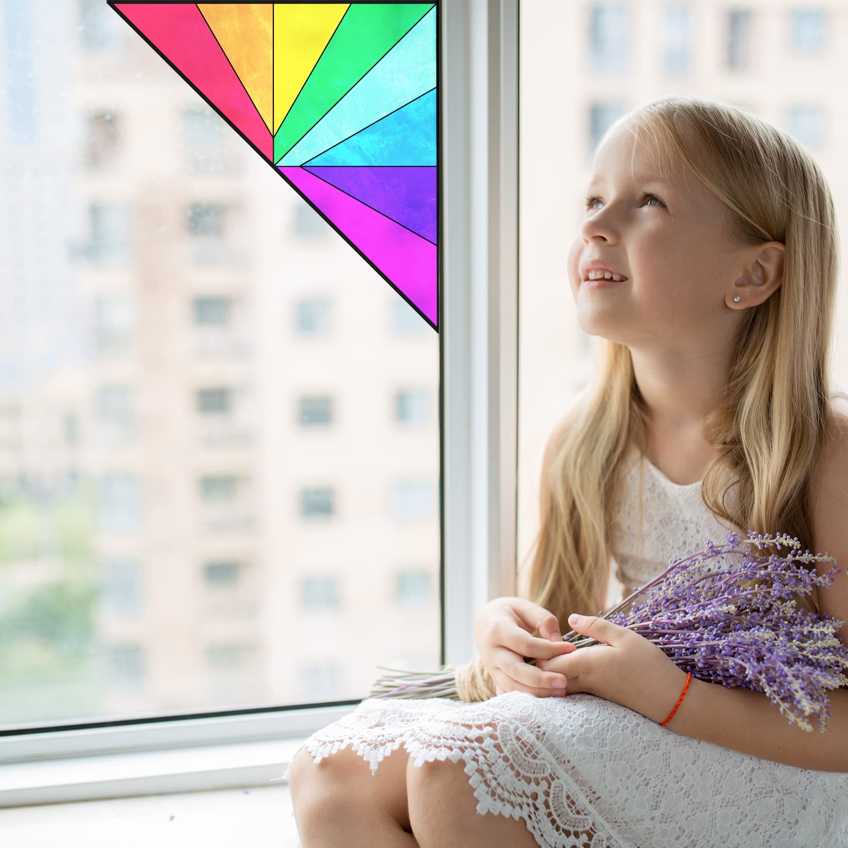 Corner Rainbow Stained Glass Window Film (12
