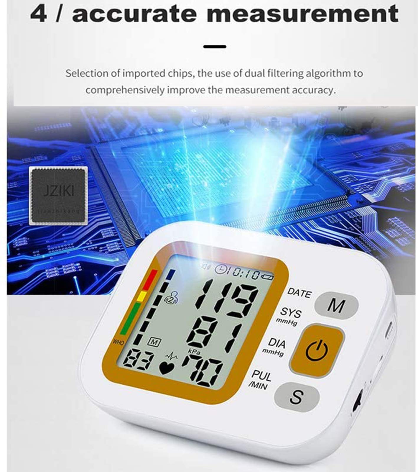 Monitor De Presión Arterial, Brazo Superior, Esfigmomanómetro Electrónico para El Hogar, Monitor De Pulso De Frecuencia Cardíaca Automático, Carga USB,A